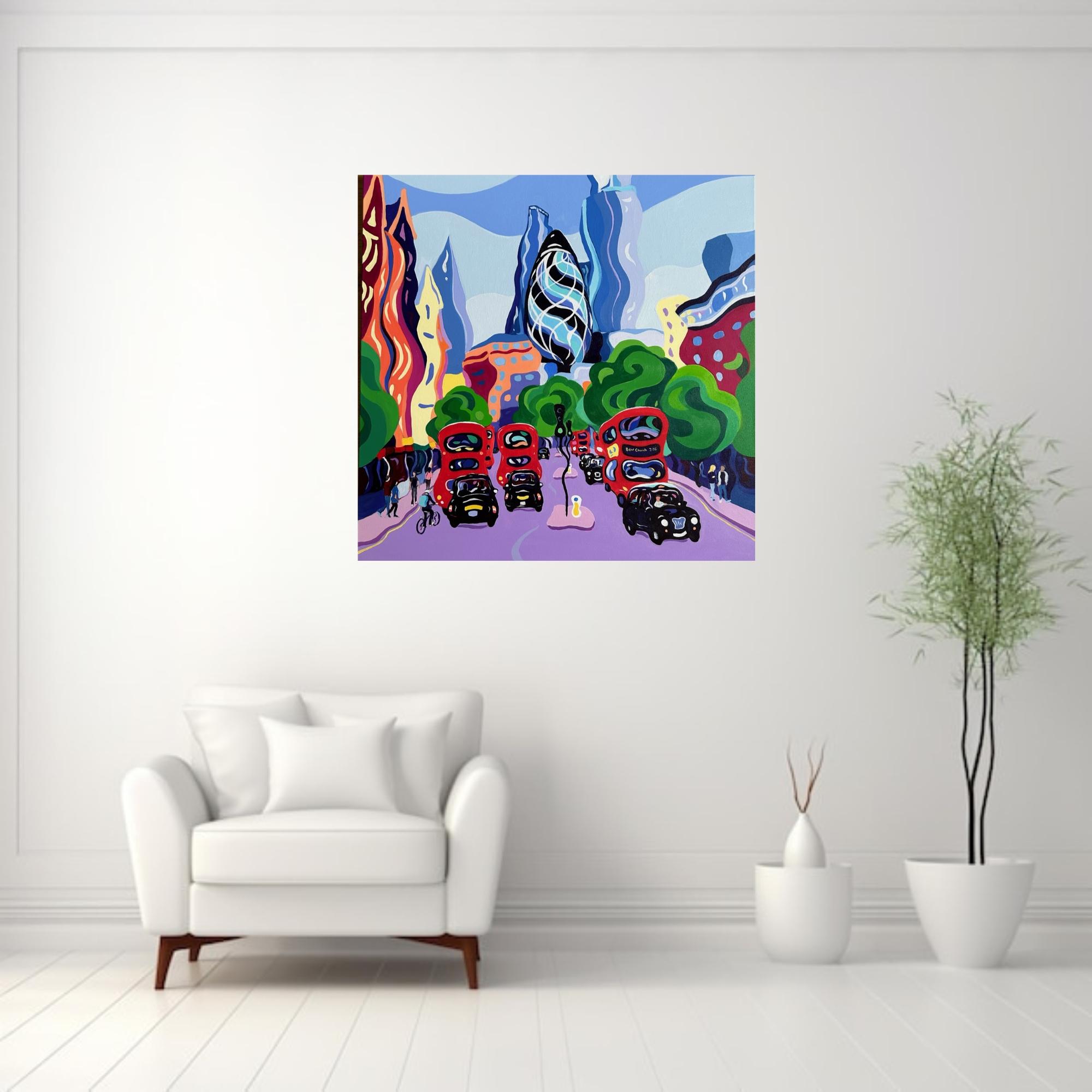 Verso la città -pittura originale surreale e realistica di paesaggi urbani- arte contemporanea in vendita 2