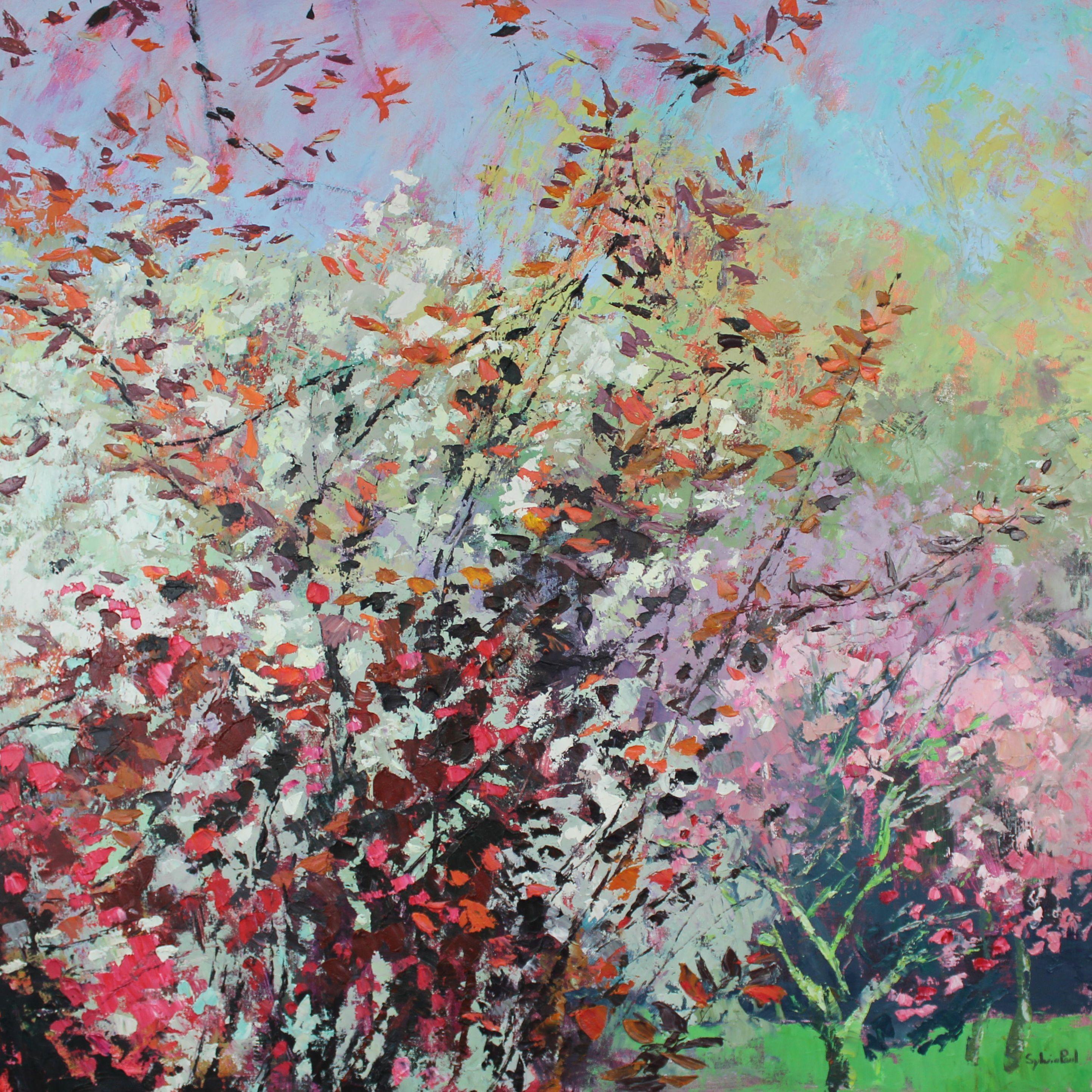 Hear the Birds Sing-originale pittura astratta di paesaggio floreale-arte contemporanea