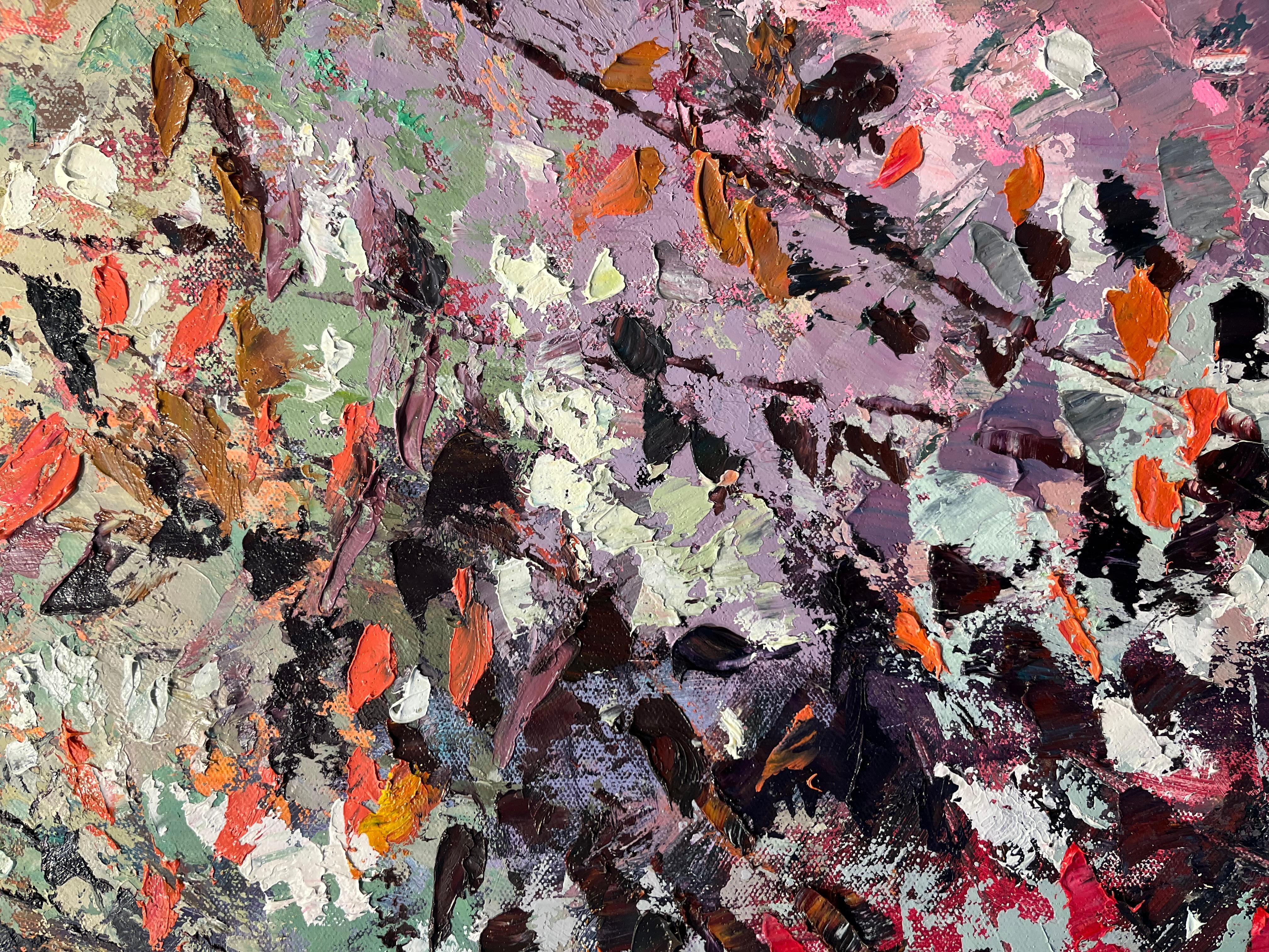 Hear the Birds Sing-originale pittura astratta di paesaggio floreale-arte contemporanea - Abstract Painting Grigio di Sylvia Paul