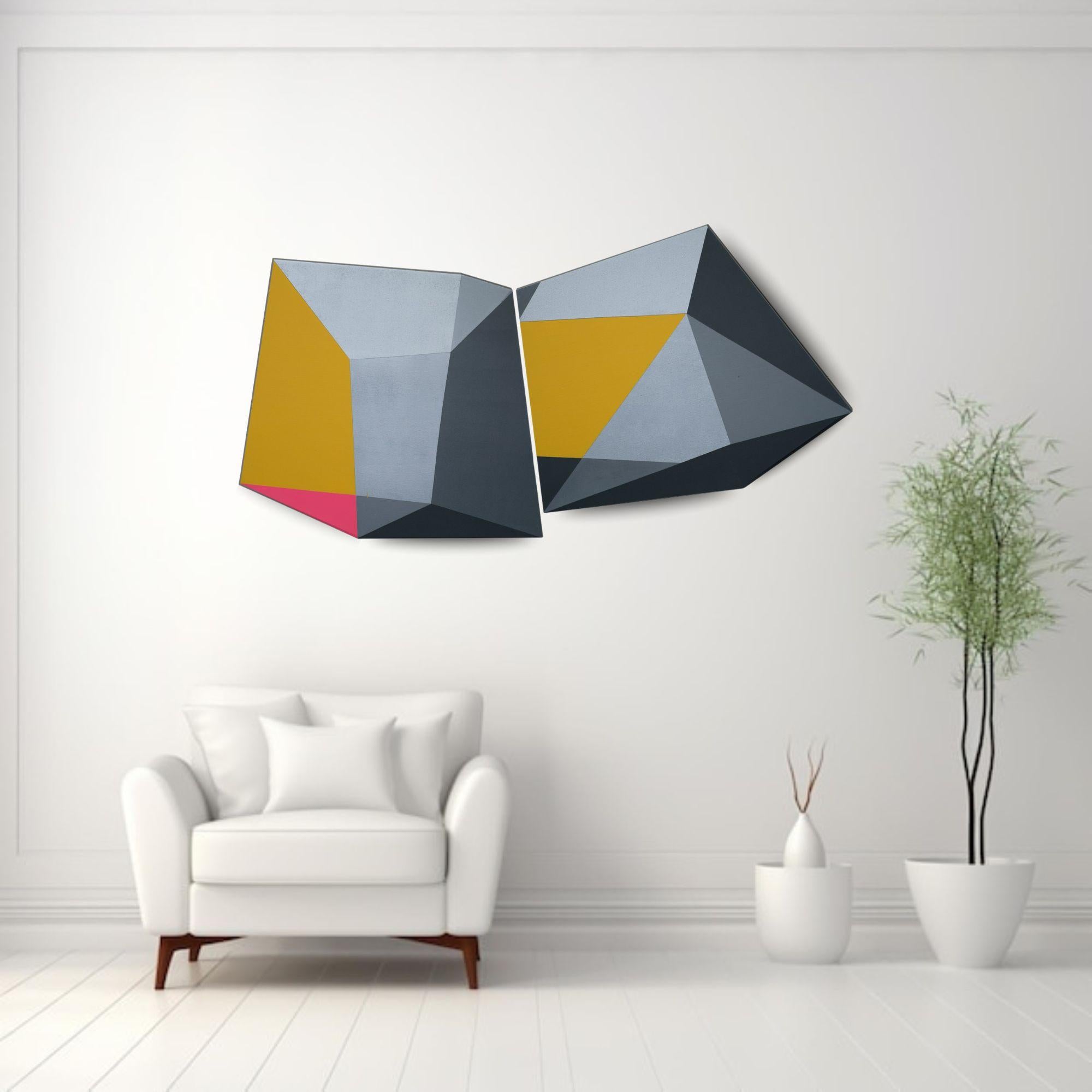 Singularity II-abstract modern geometric graphic 3d paintinting-contemvorary art - Gray Abstract Painting by Heny Steinberg