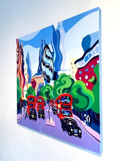 Towards the city -original surreal realism cityscape painting-contemporary art