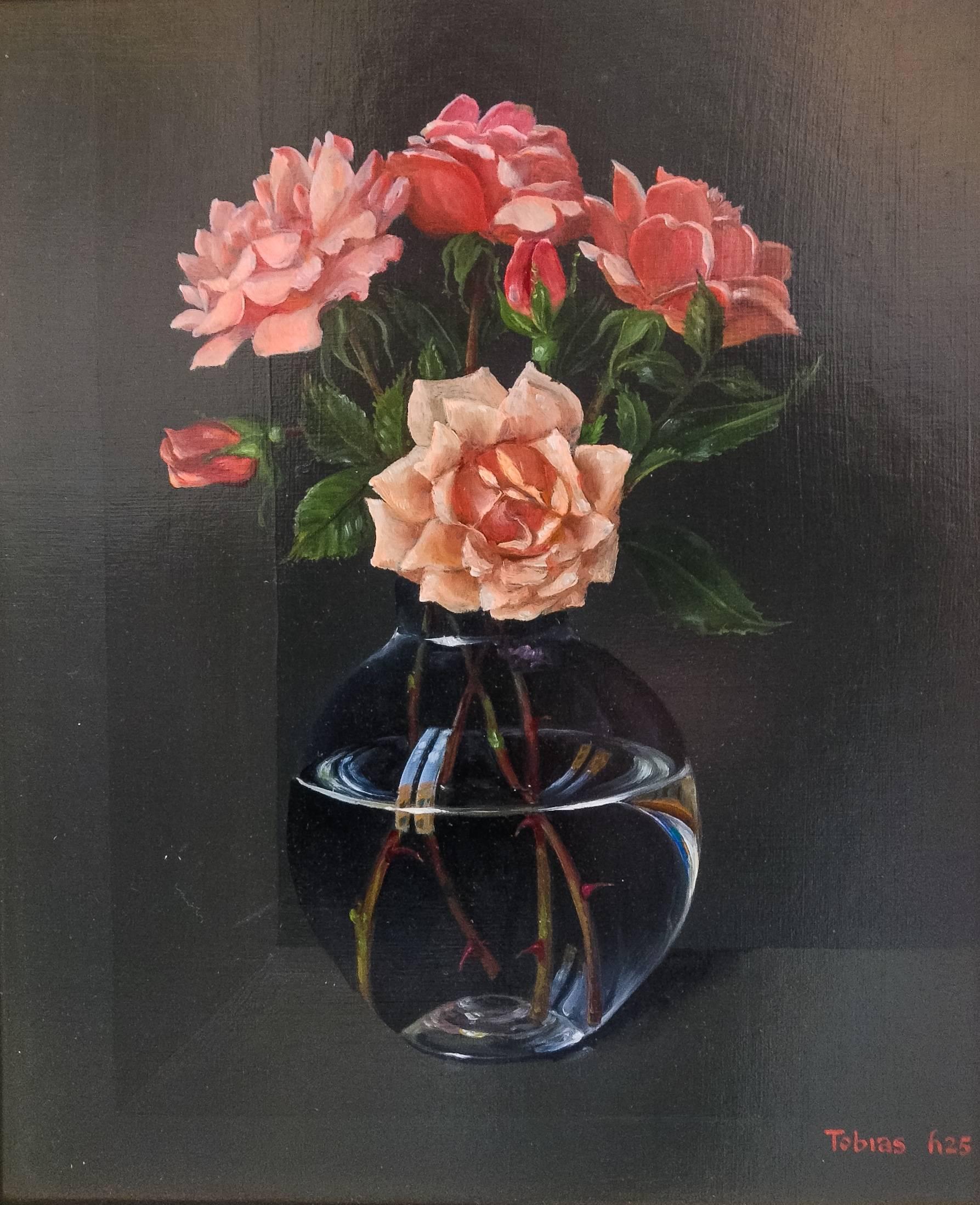 Roses from René’s Cafe, Hyper-Realism Oil Painting, Signed, 50x40cm