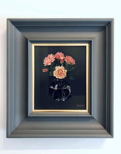 Rosas del Café de René, Pintura al óleo hiperrealista, Firmada, 50x40cm