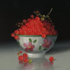 Redcurrants in a Bowl- original still life oil painting-contemporary realism art