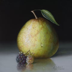 Pera e more – dipinto a olio originale di natura morta – arte realistica contemporanea