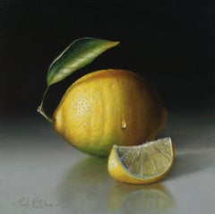 Lemon & Wedge- original still life oil painting-contemporary realism art