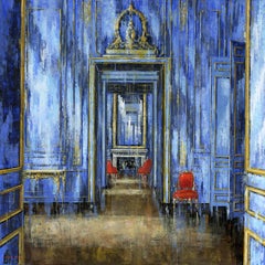 Blue original oil Interior painting Contemporary Art 21st Century