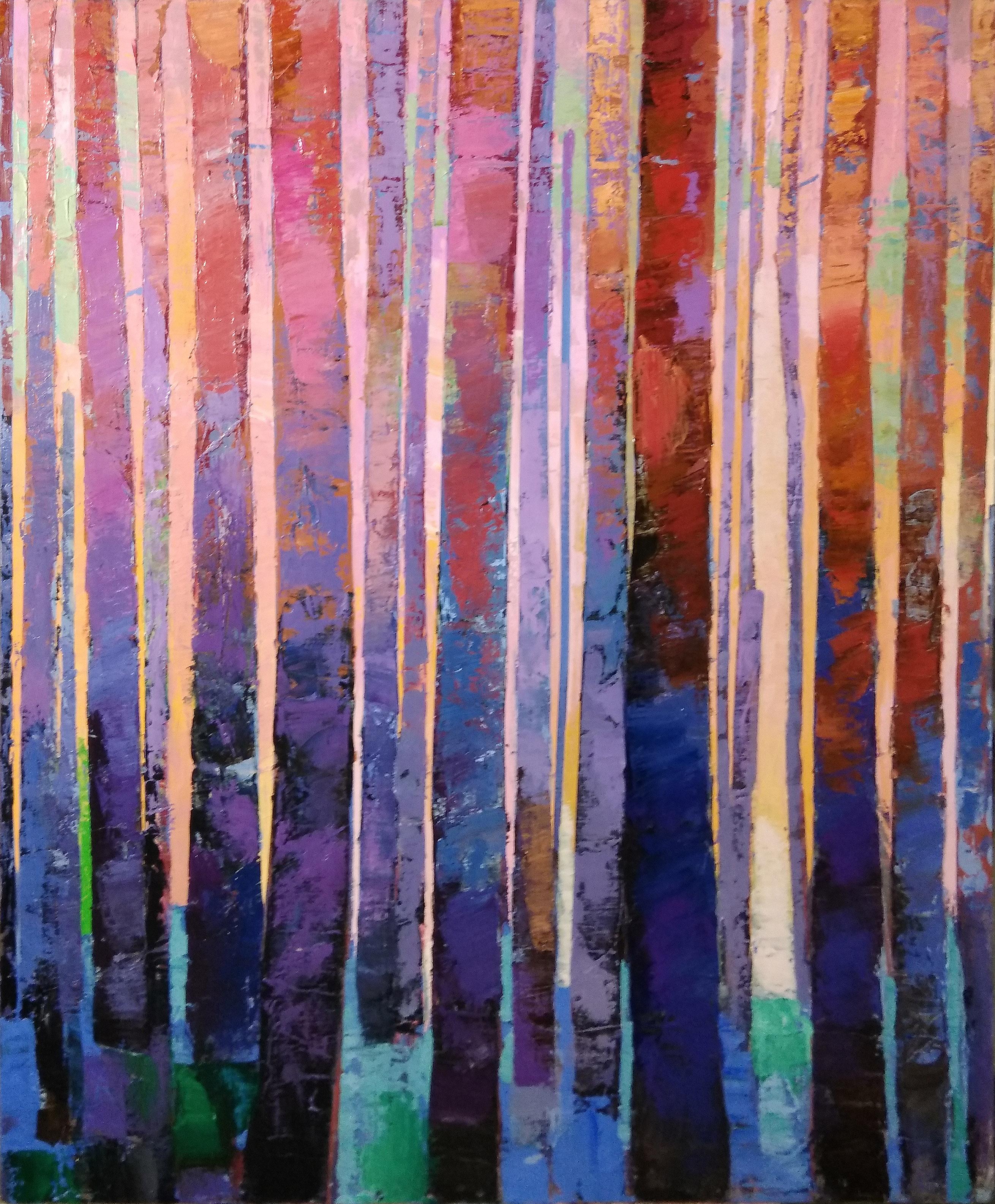 Evening Light  original abstract forest landscape painting Contemporary Art 21st - Painting by Anete Kalnina
