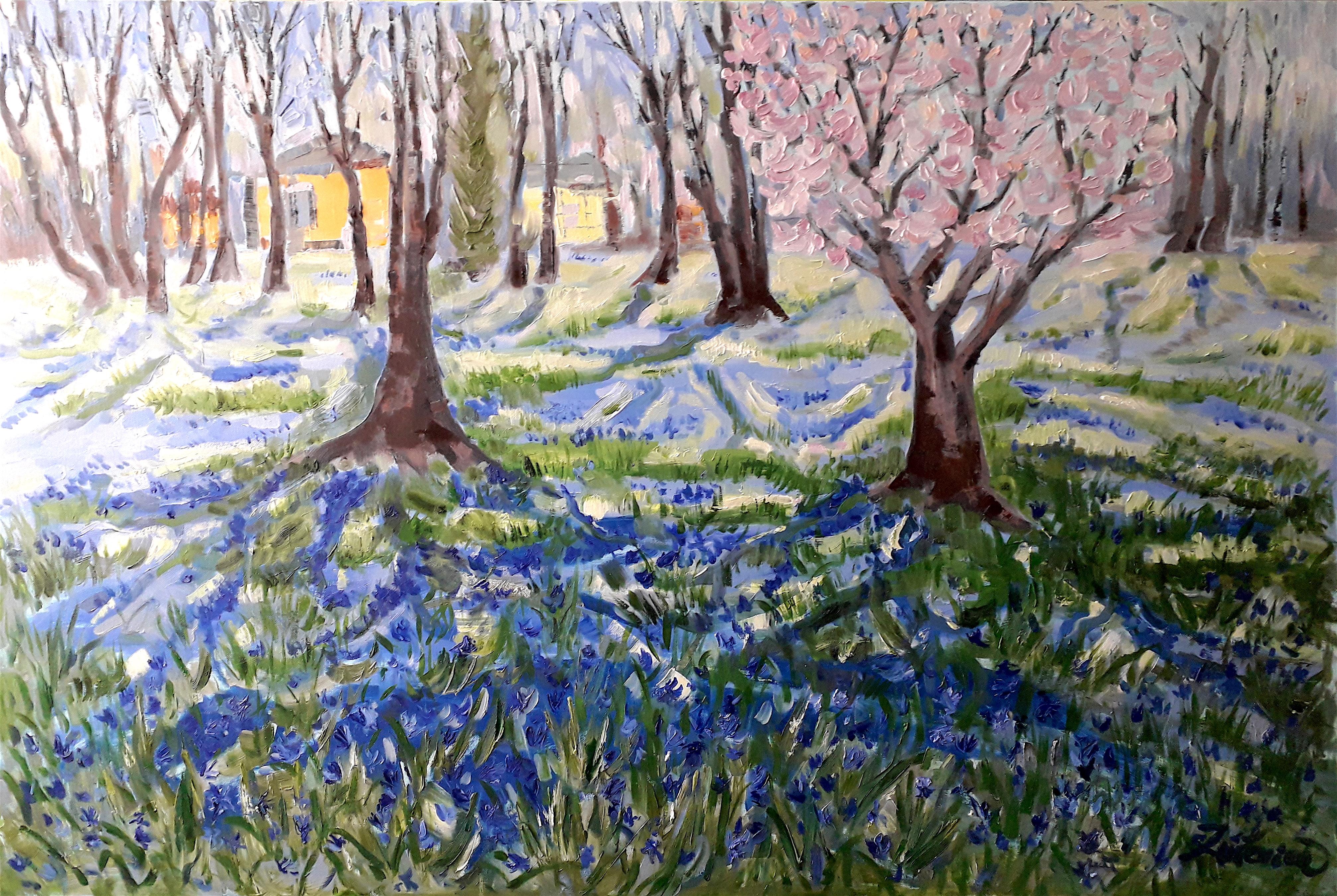Blue Flower Carpet original forest landscape painting Contemporary Art