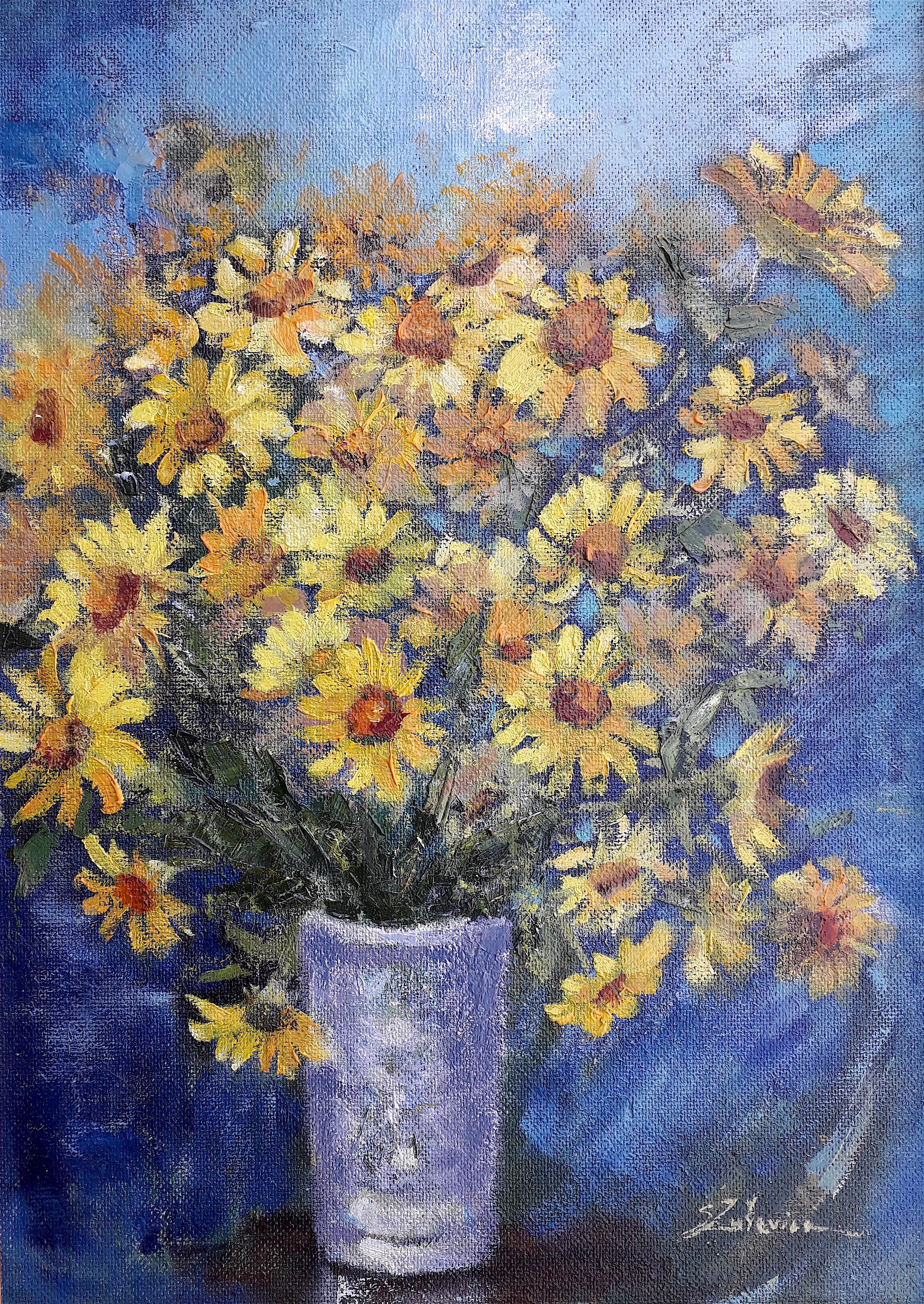 Signe Zusevica Abstract Painting - Yellow bouquet  original still life painting