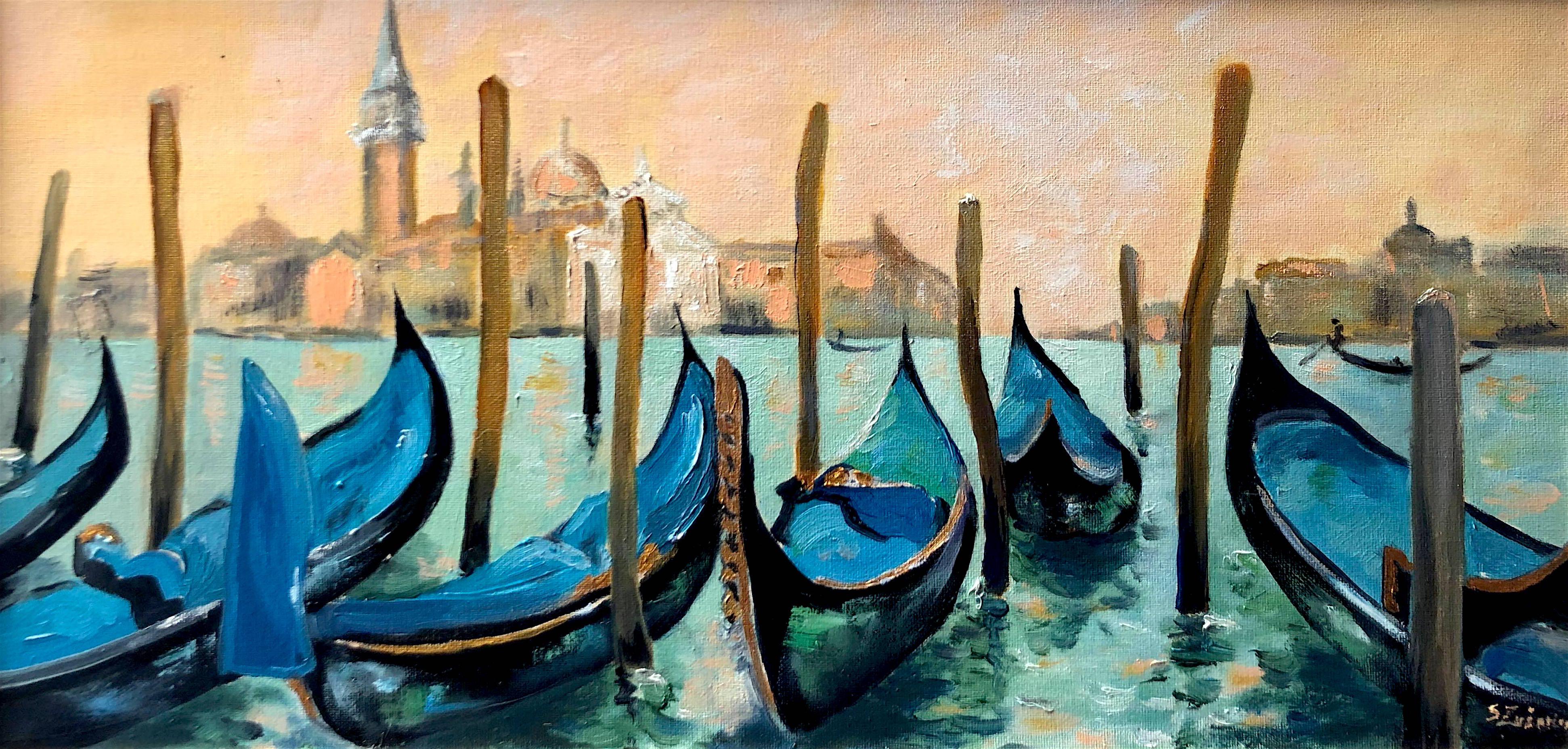 Signe Zusevica Abstract Painting - Venice city  landscape painting