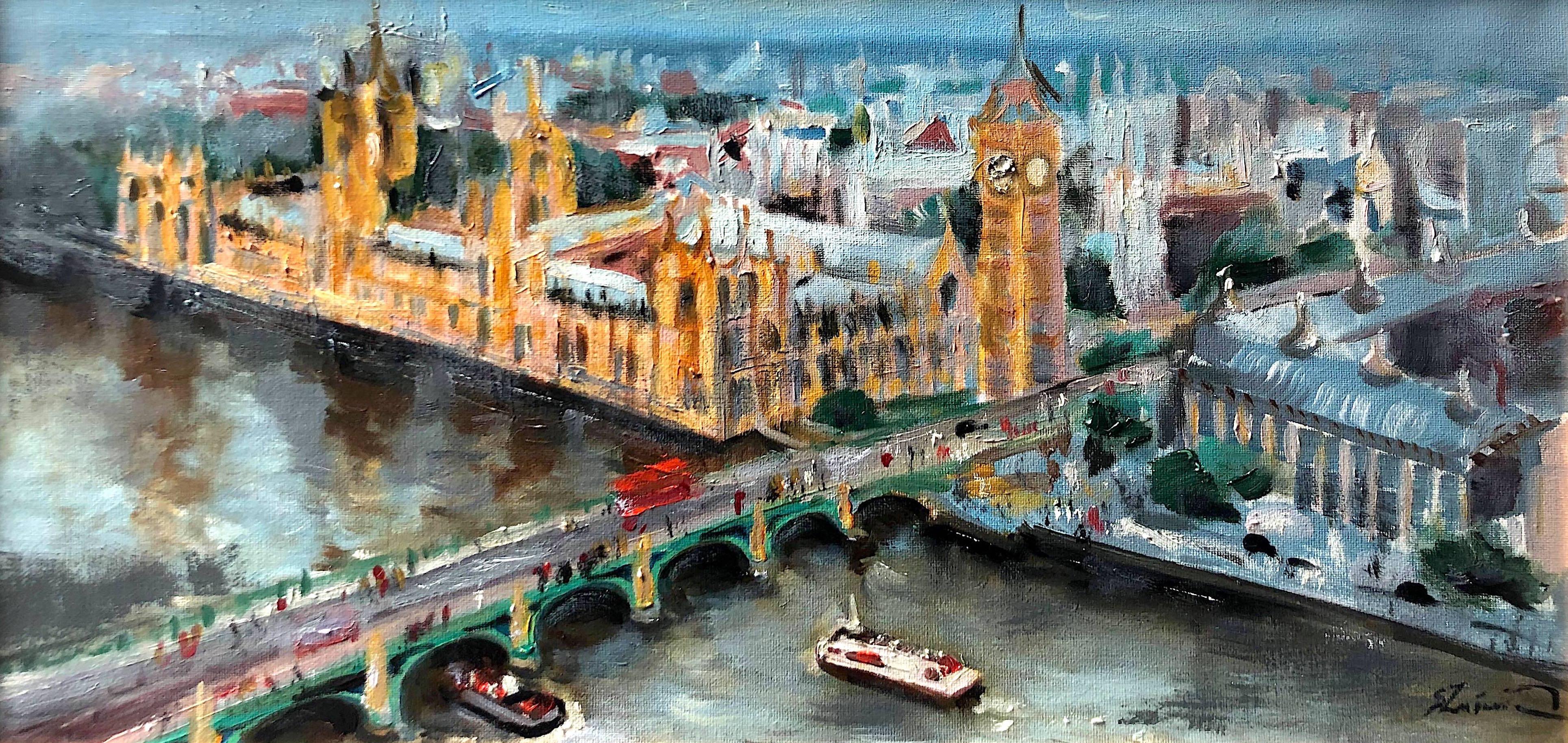 Signe Zusevica Abstract Painting - Original Westminster city  landscape painting