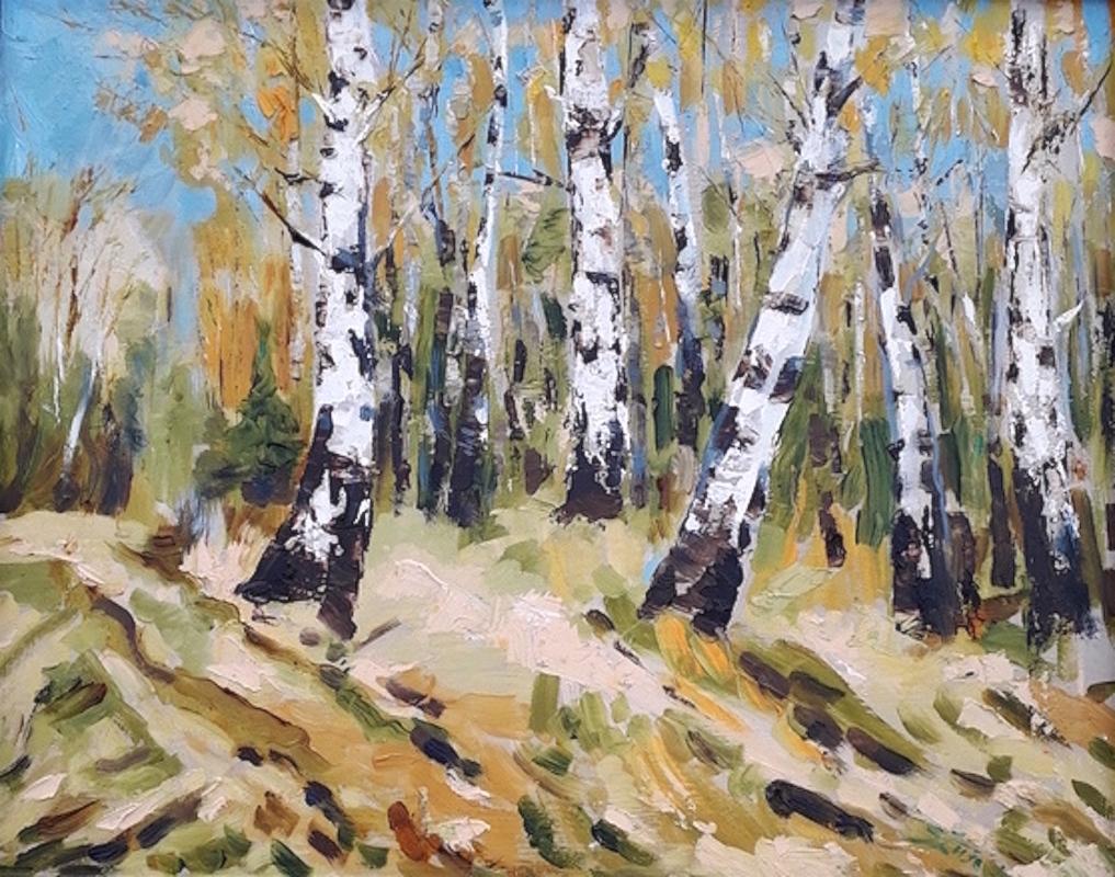 Signe Zusevica Landscape Painting - Autumn Birch original landscape painting