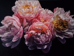 Coral Peonies II - original floral oil painting contemporary art 21st C