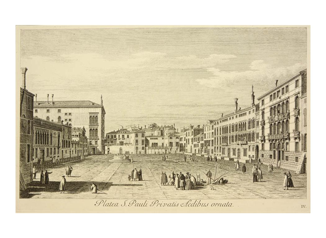 Engraving after Canaletto, 405 x 555 mm. 

The piazza San Paolo, or more familiarly San Polo, is the second largest in Venice after the piazza San Marco. Originally open grazing land, it was paved over in 1493, and soon became a public forum for