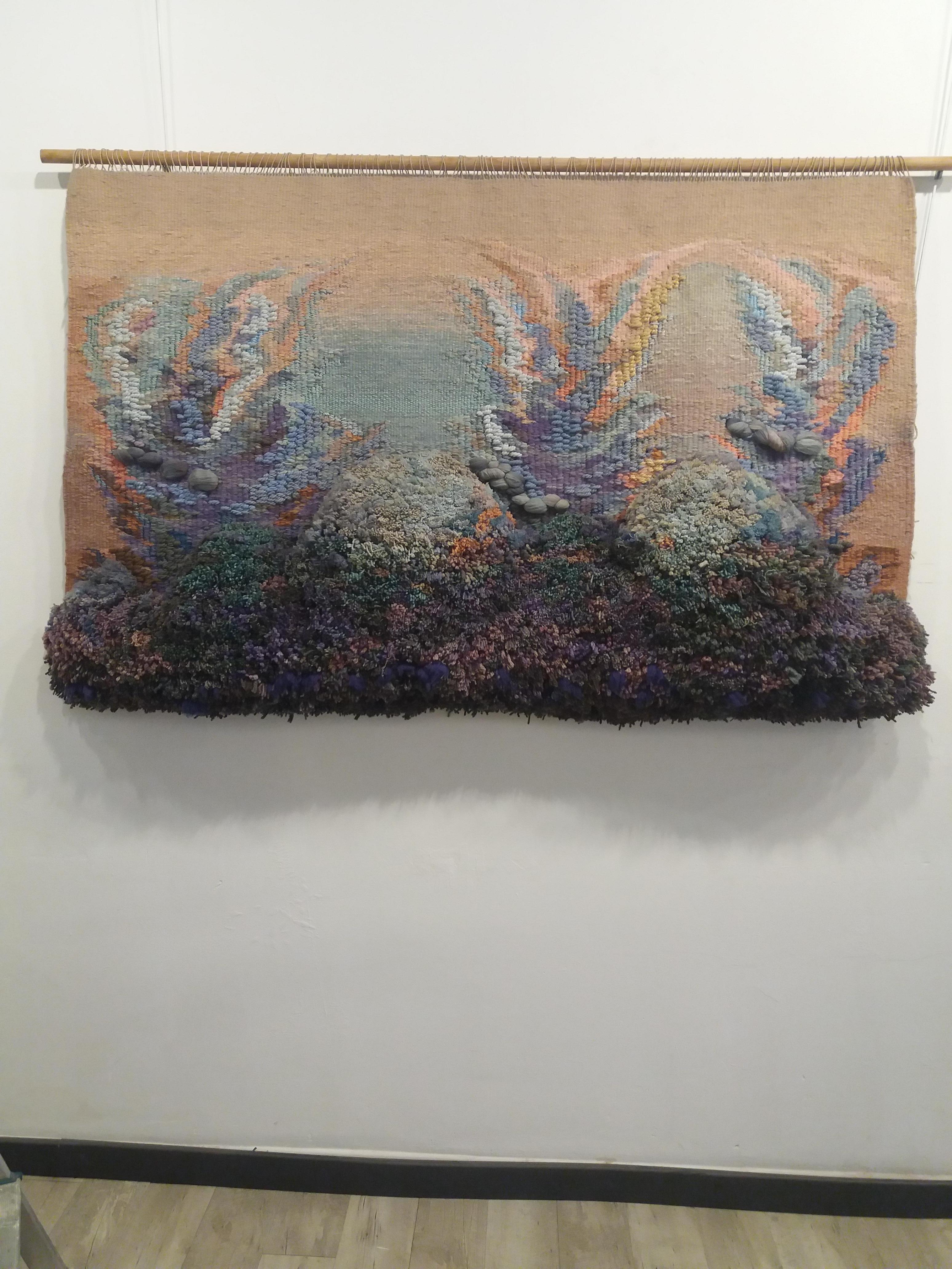 Raventos   Big Ocher Blue Green  Original tapestry - Abstract Expressionist Art by Maria Asuncion Raventos