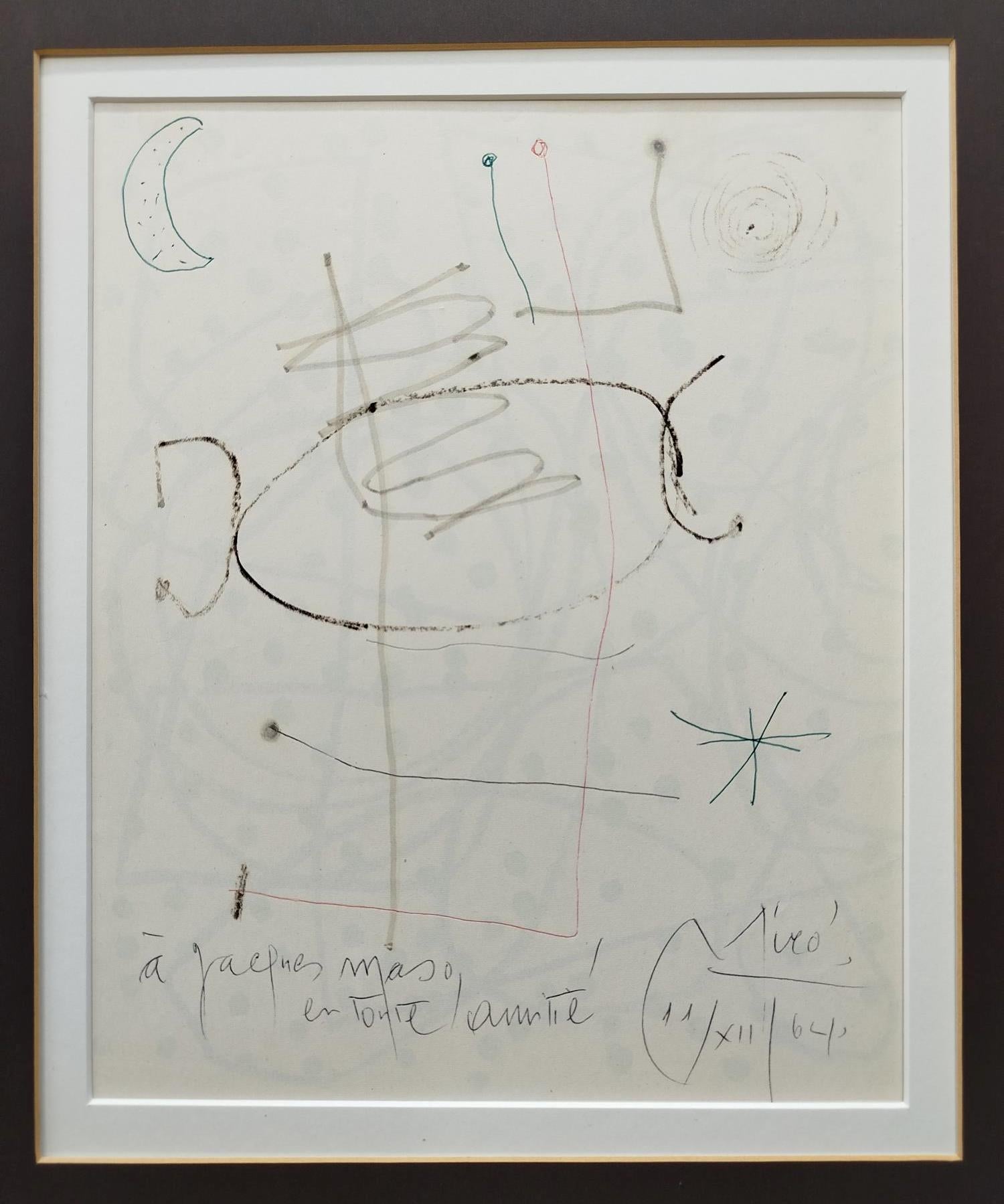 Miro   dessin original au crayon, au stylo et au marqueur sur papier - Abstrait Art par Joan Miró
