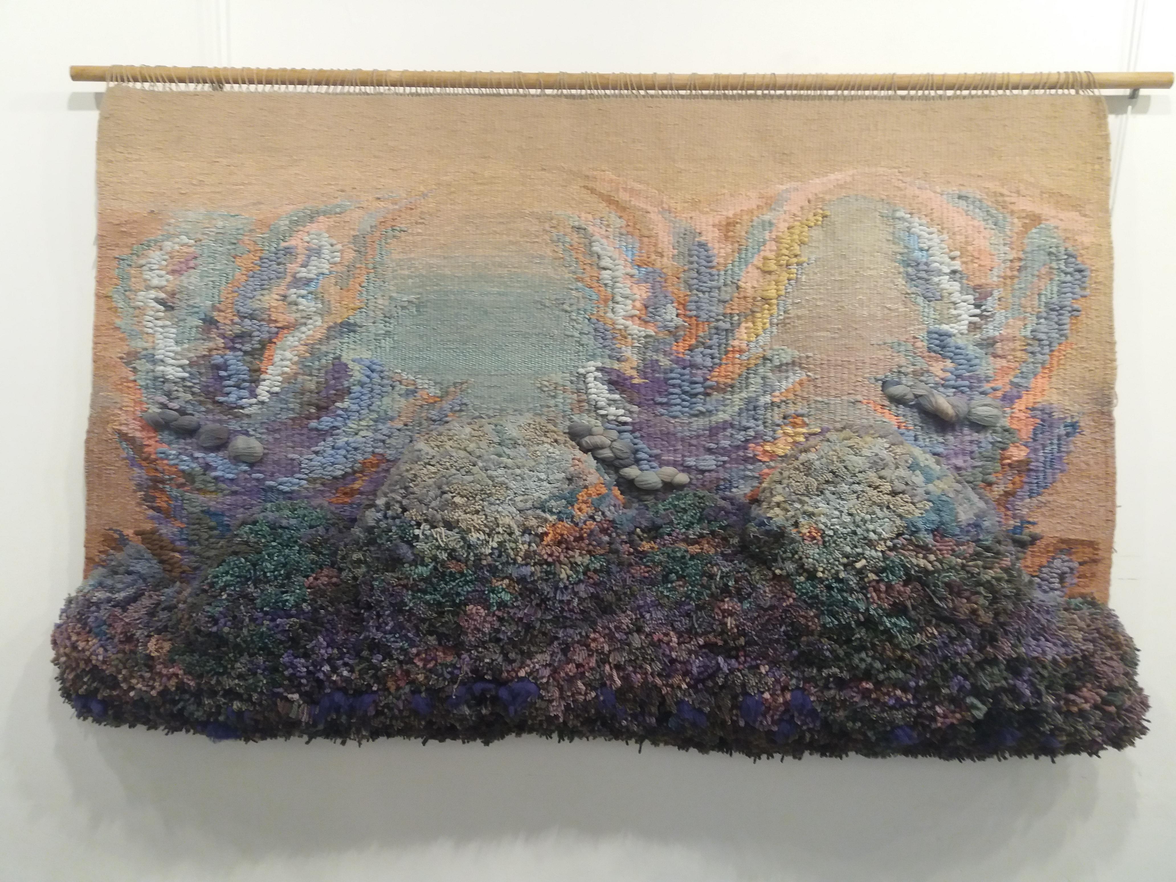 Raventos 86.5.2 Big Ocher Blue Green Tapestry, Abstract Expressionist, 1990s