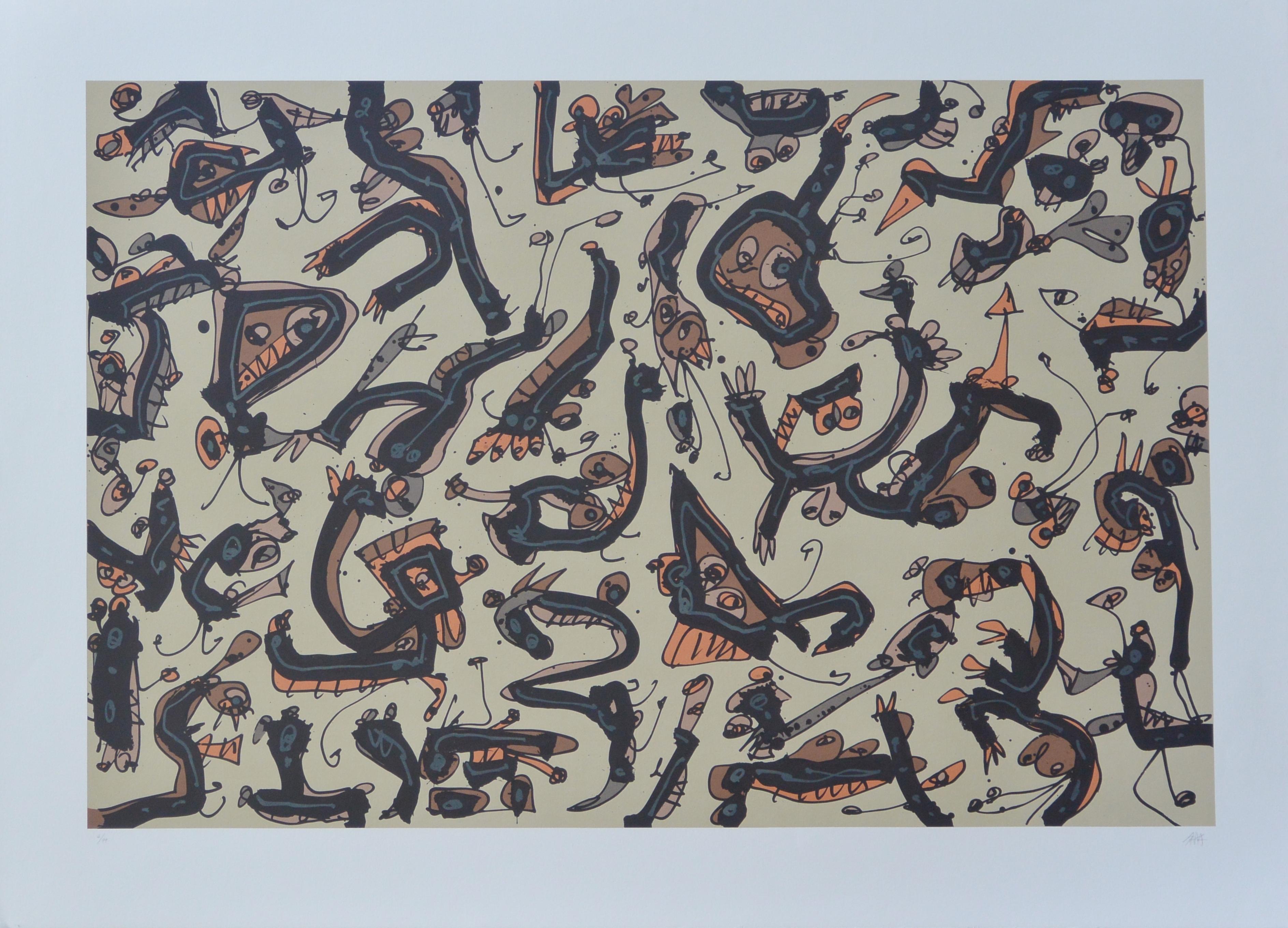 Antonio Saura Abstract Print - "SERIE ABIERTA 1" original litograph abstract painting
