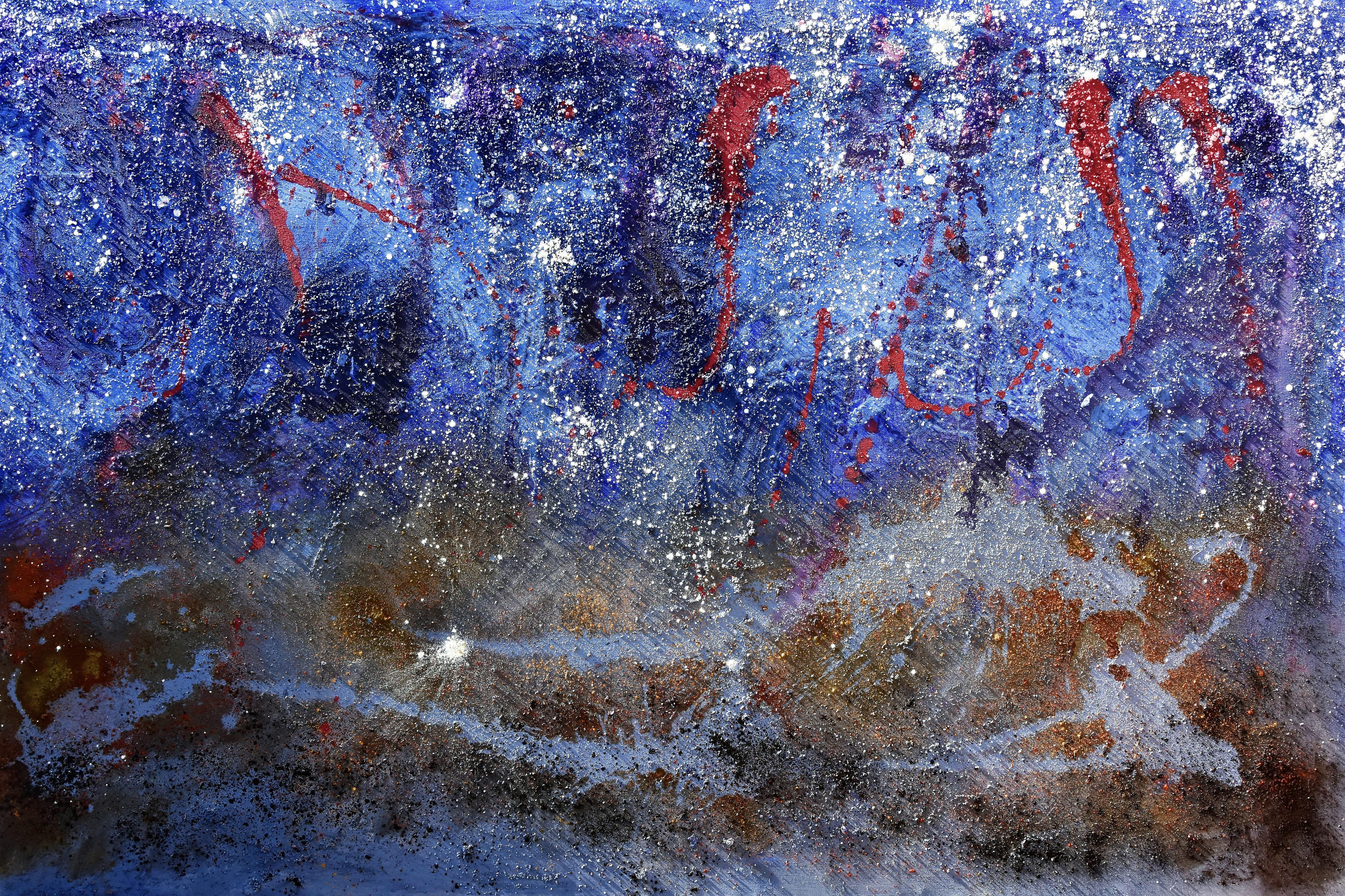 ROSHAN Abstract Painting - BLUE LANDSCAPE original contemporary mixed media painting