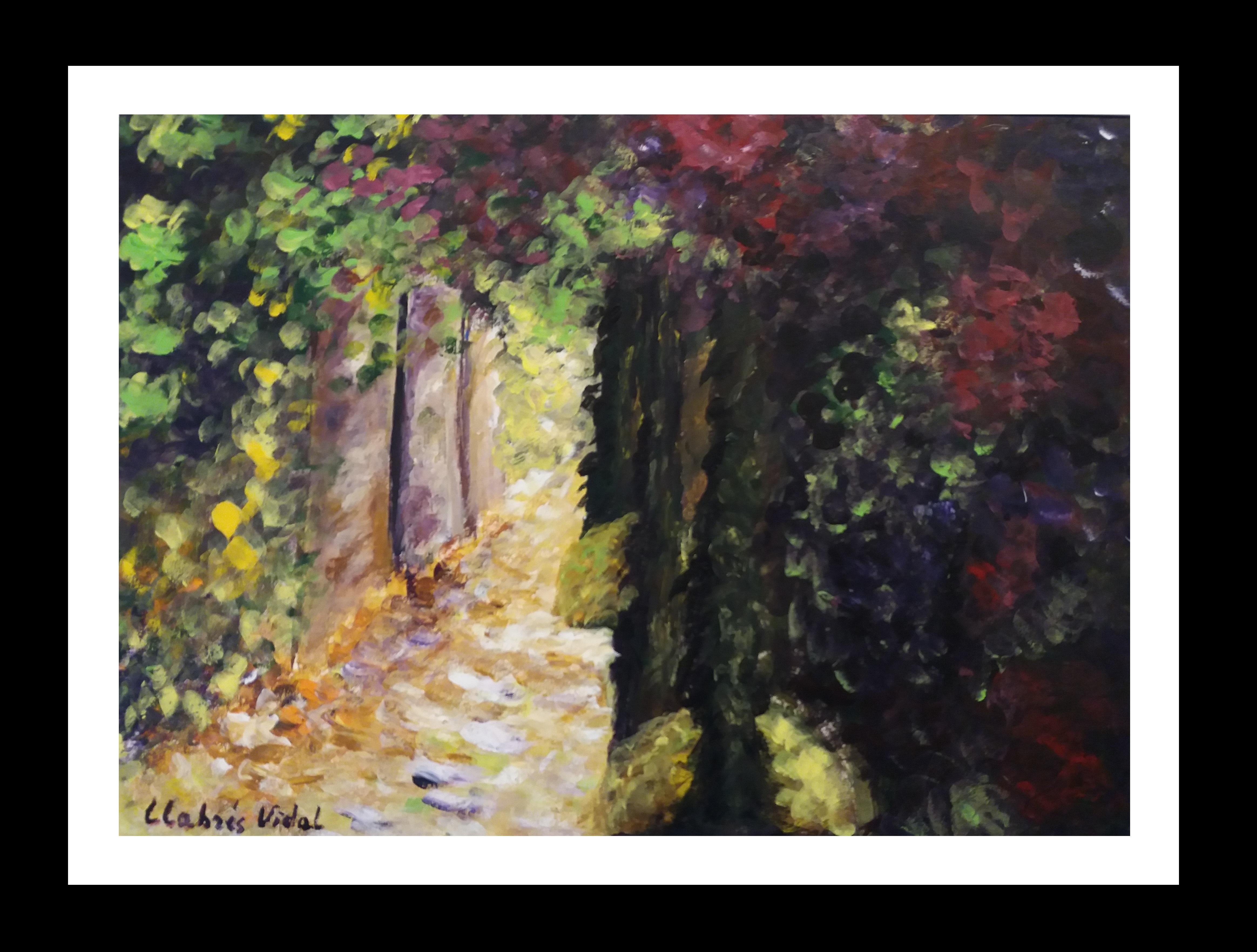 LLABRES VIDAL Landscape Painting - Jardin original watercolor paper expressionist painting