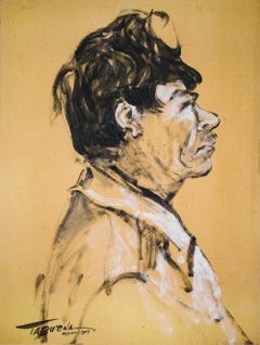 Vintage "Perfil Mexicano", Duco and Tempera on Paper, Modern Filipino-Mexican Art,  1957