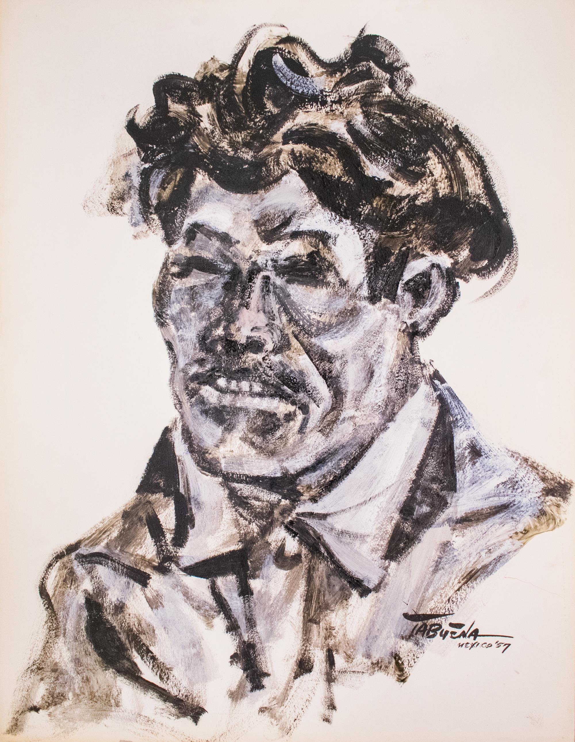 Romeo Tabuena Portrait Painting - "One Mexican Face", Duco on Paper, Modern Filipino-Mexican Art, 1957