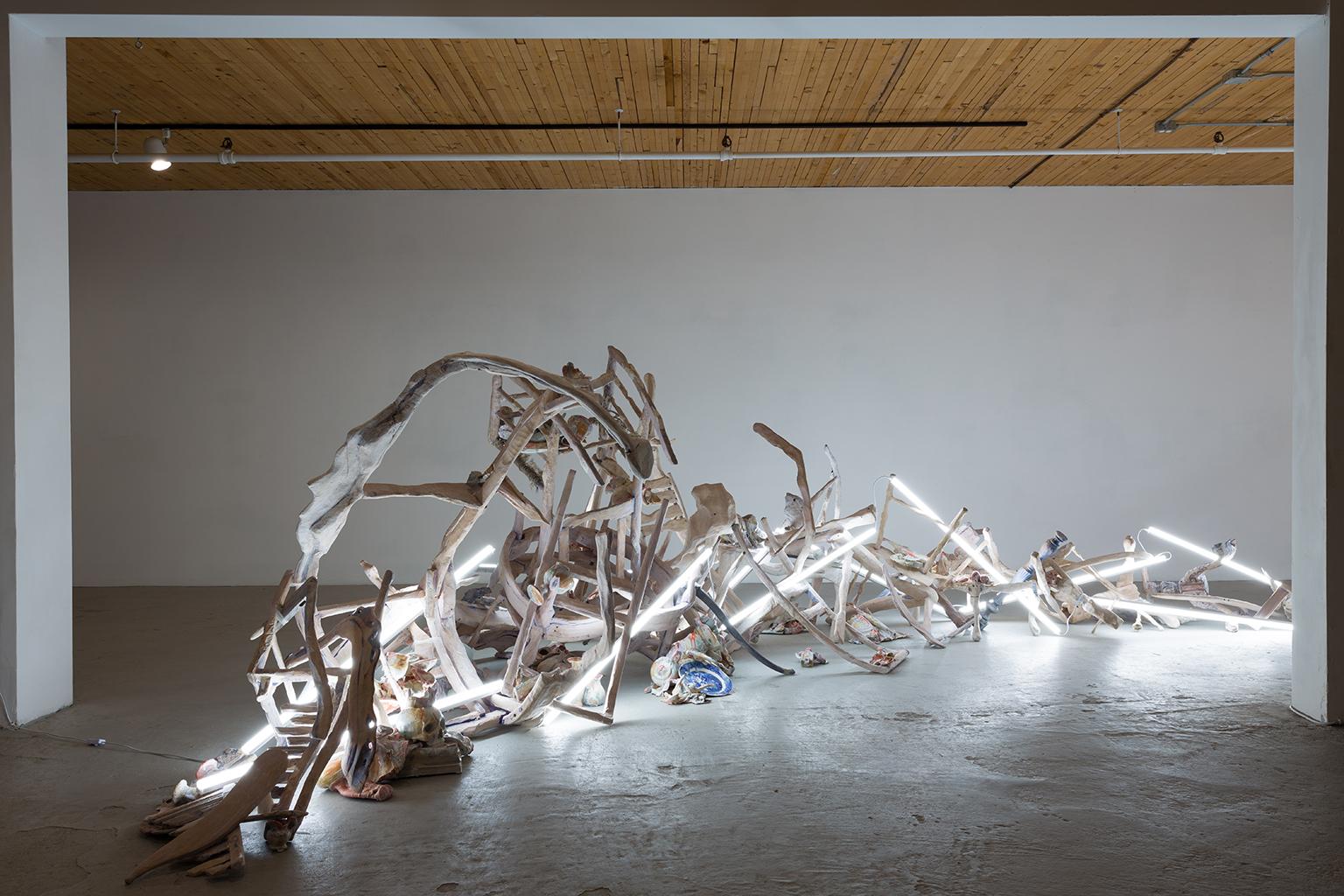 In this fully collaborative work, artists Crombach and Stern explore subject matter derived from the problematic and mythologized human relationship to the natural world.  When the body of a whale sinks to the abyssal plain and forms an ecosystem,