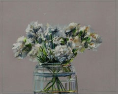 LITTLE WHITE CHRYSANTHEMUMS, IN GLASS JAR, 3.21.17