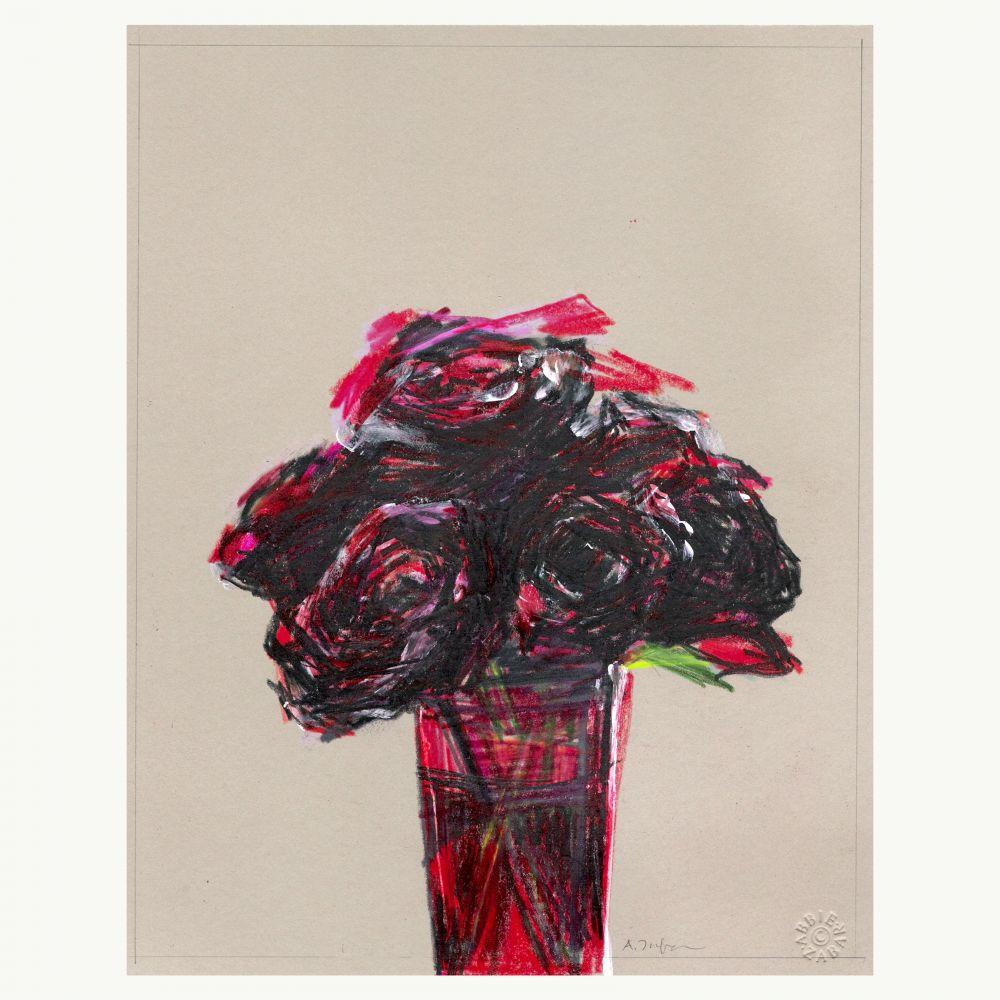 Abbie Zabar Still-Life – Rote Rosen in rotem Glas Becher 4.13.09