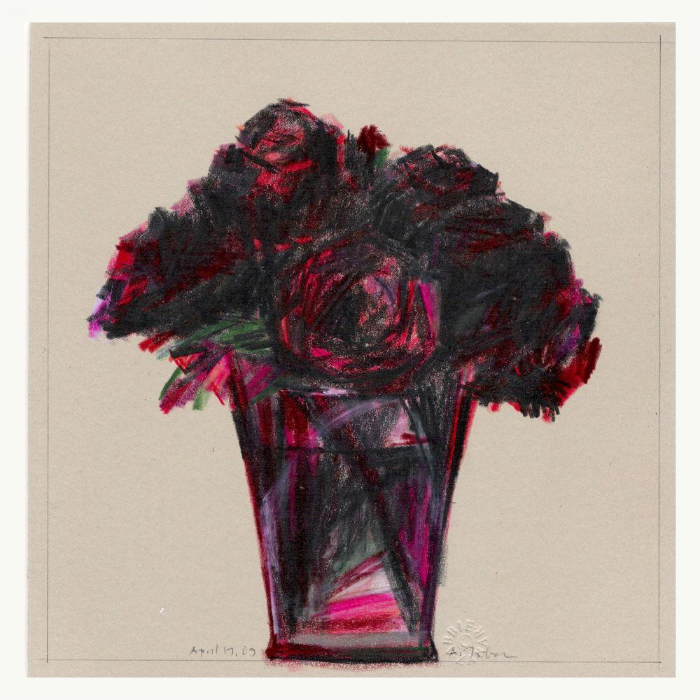 Abbie Zabar Still-Life – Rote Rosen in rotem Glas Becher 4.19.09