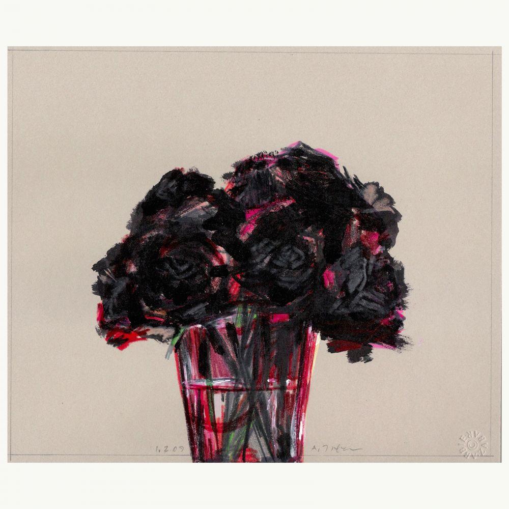 Rote Rosen in rotem Glas Becher 1.2.09 (Beige), Still-Life, von Abbie Zabar