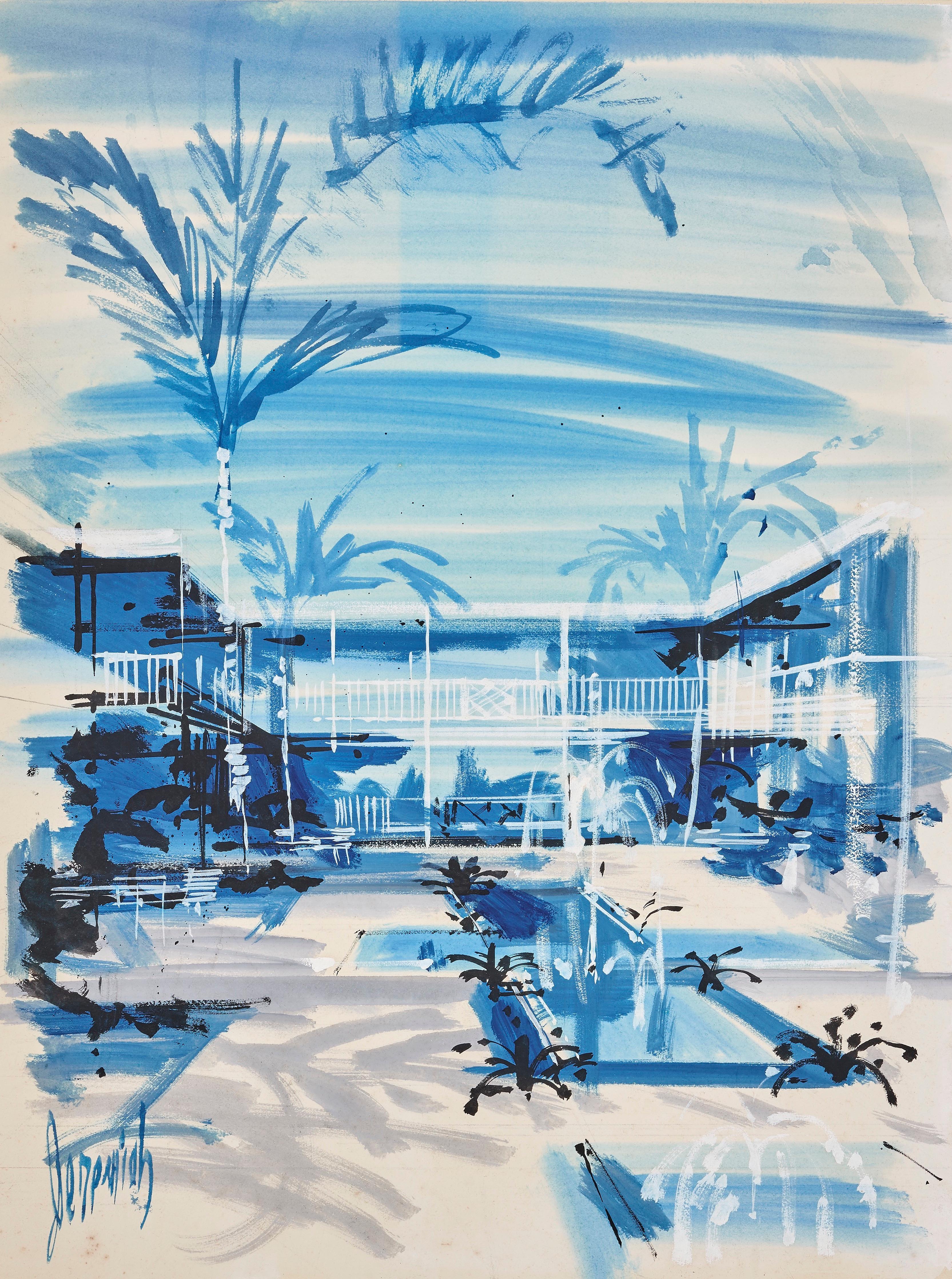 Jeremiah Goodman Landscape Art – Mid-Century Hotel in the Tropics