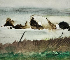 Retro Rocks and Sea. Fine Original Seascape Watercolor. John Knapp-Fisher. West Wales.