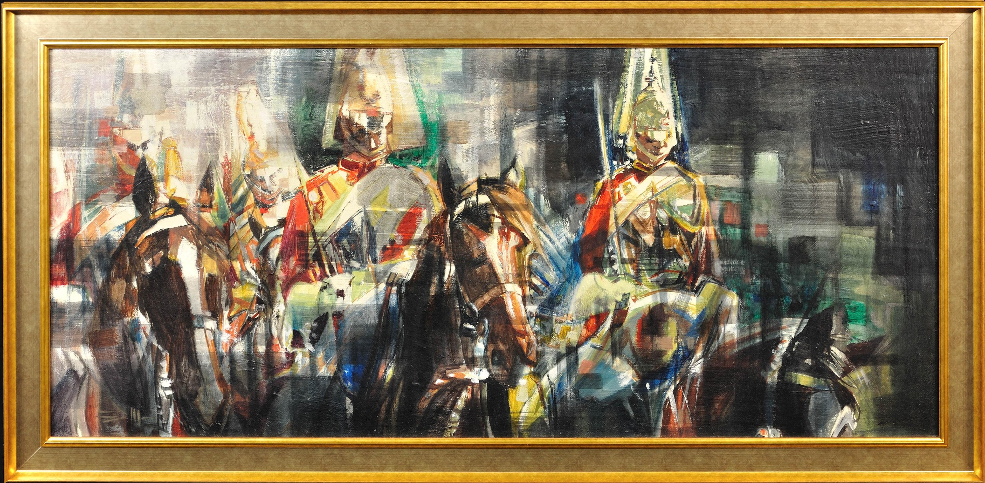 Eric Mason Abstract Painting - The Household Cavalry. Ceremonial Duty on Horseback. Abstract Motion. On Parade.