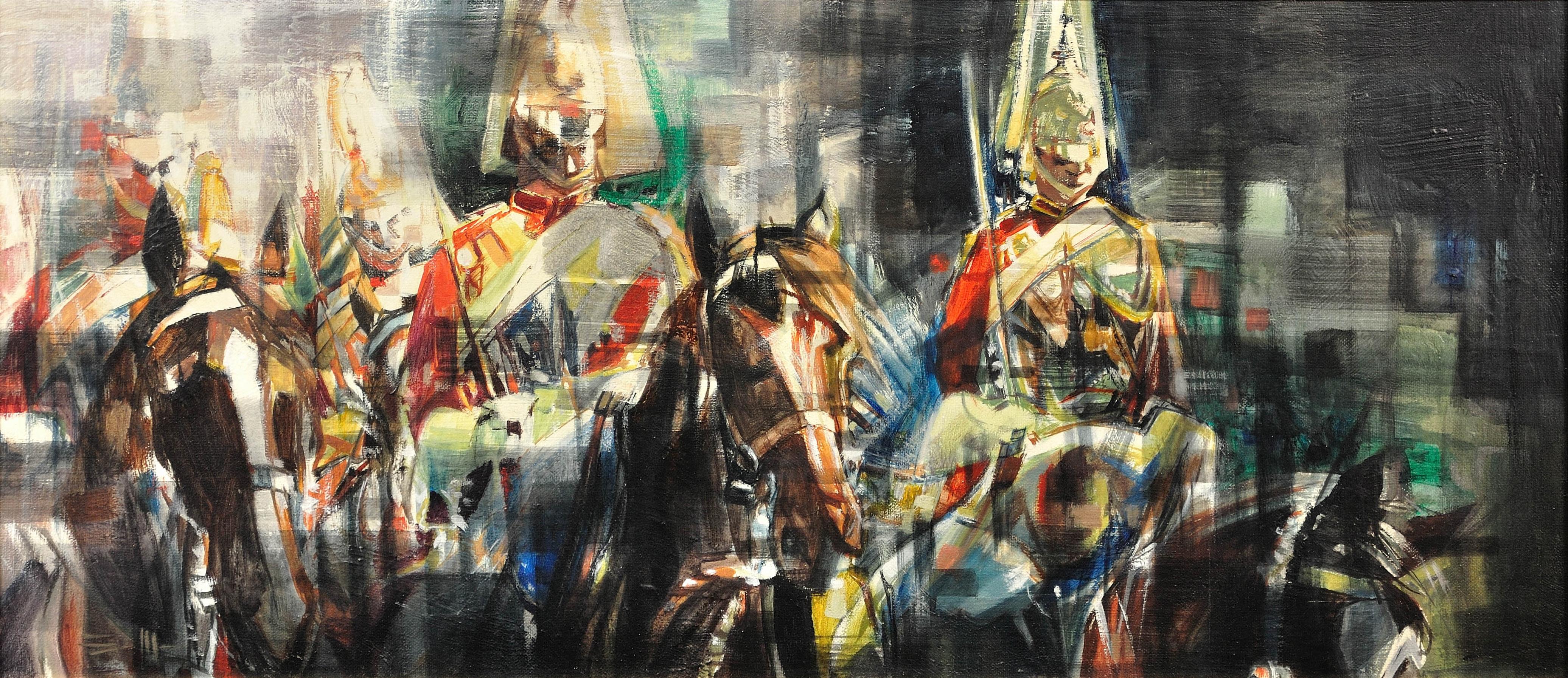The Household Cavalry. Ceremonial Duty on Horseback. Abstract Motion. On Parade. - Painting by Eric Mason