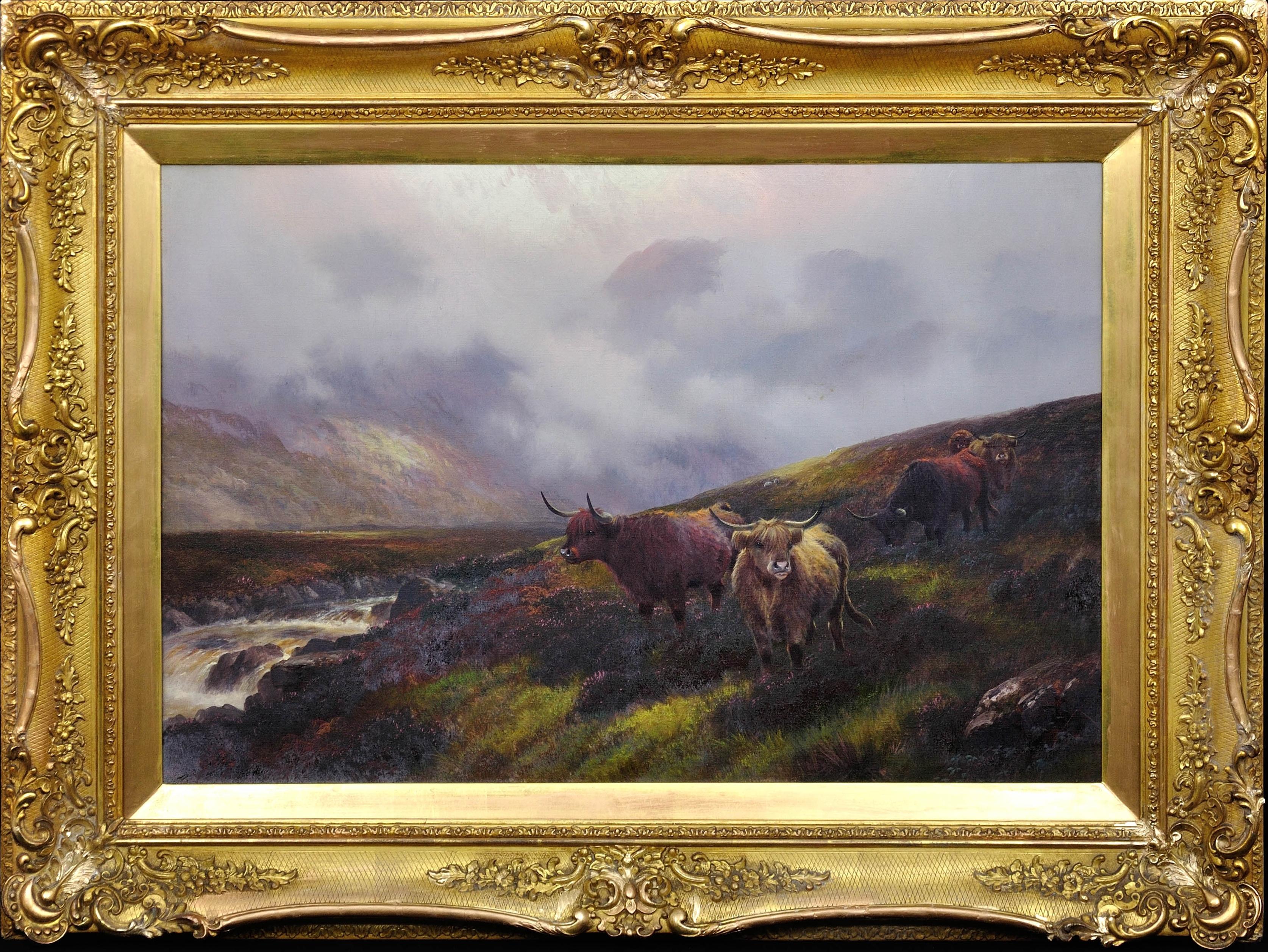  Henry Robinson Hall Animal Painting - Moorland Rovers, Perthshire, North Britain. Scotland. Highland Cattle. Cows.