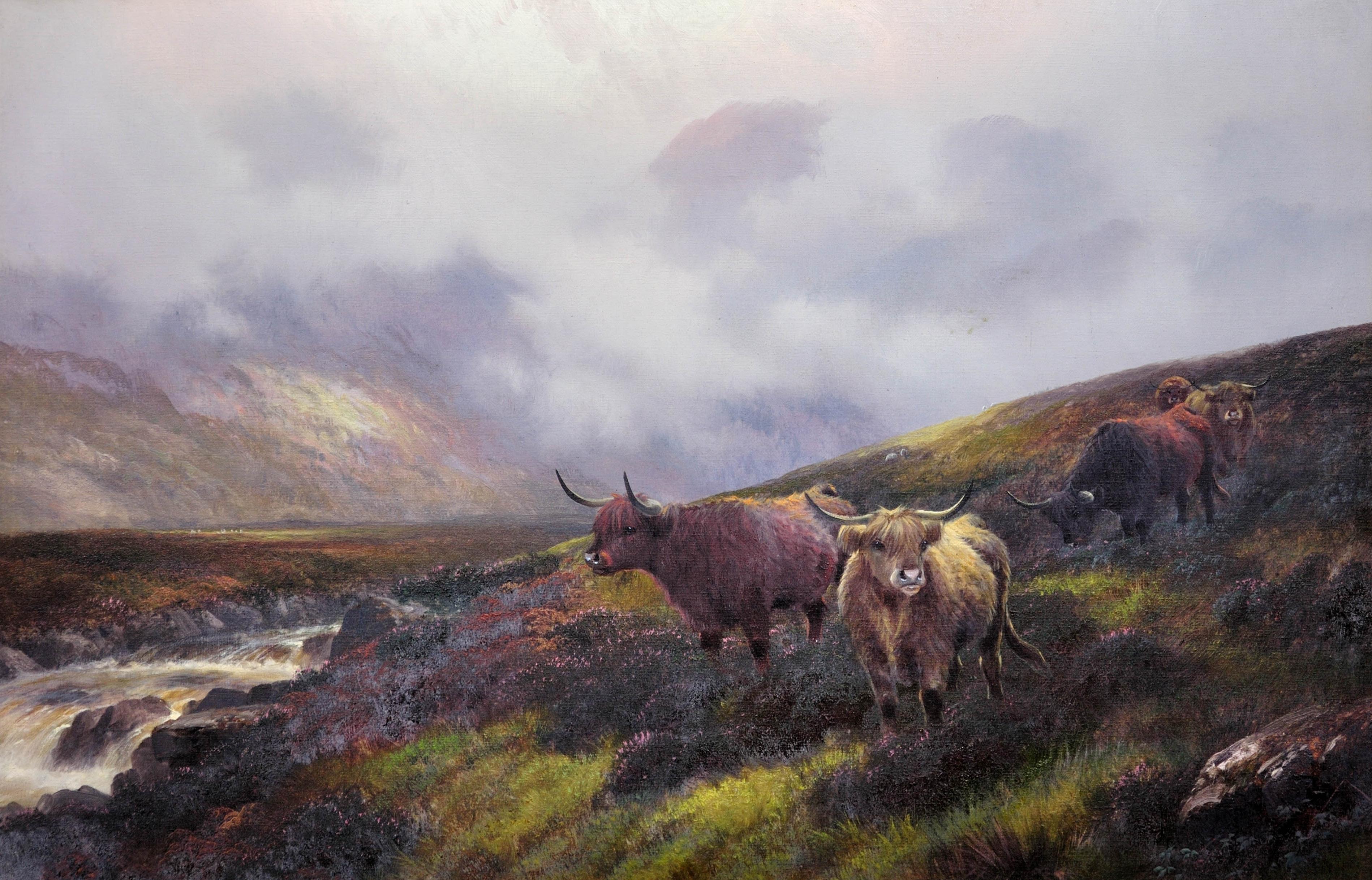 Moorland Rovers, Perthshire, North Britain. Scotland. Highland Cattle. Cows. - Painting by  Henry Robinson Hall