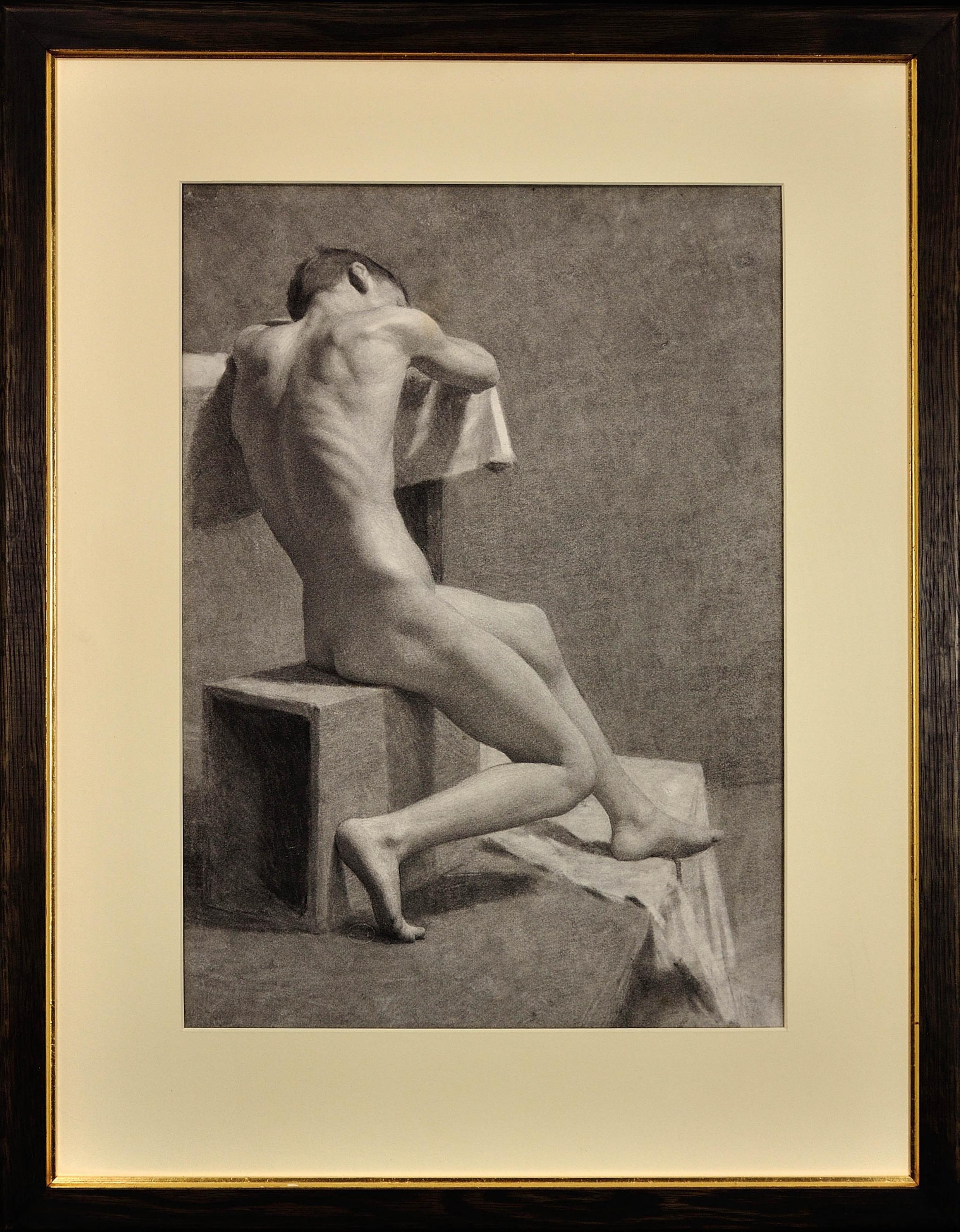 Harold Knight Portrait - Male Nude Life Model, Nottingham School of Art 1895.Victorian Life Drawing Class