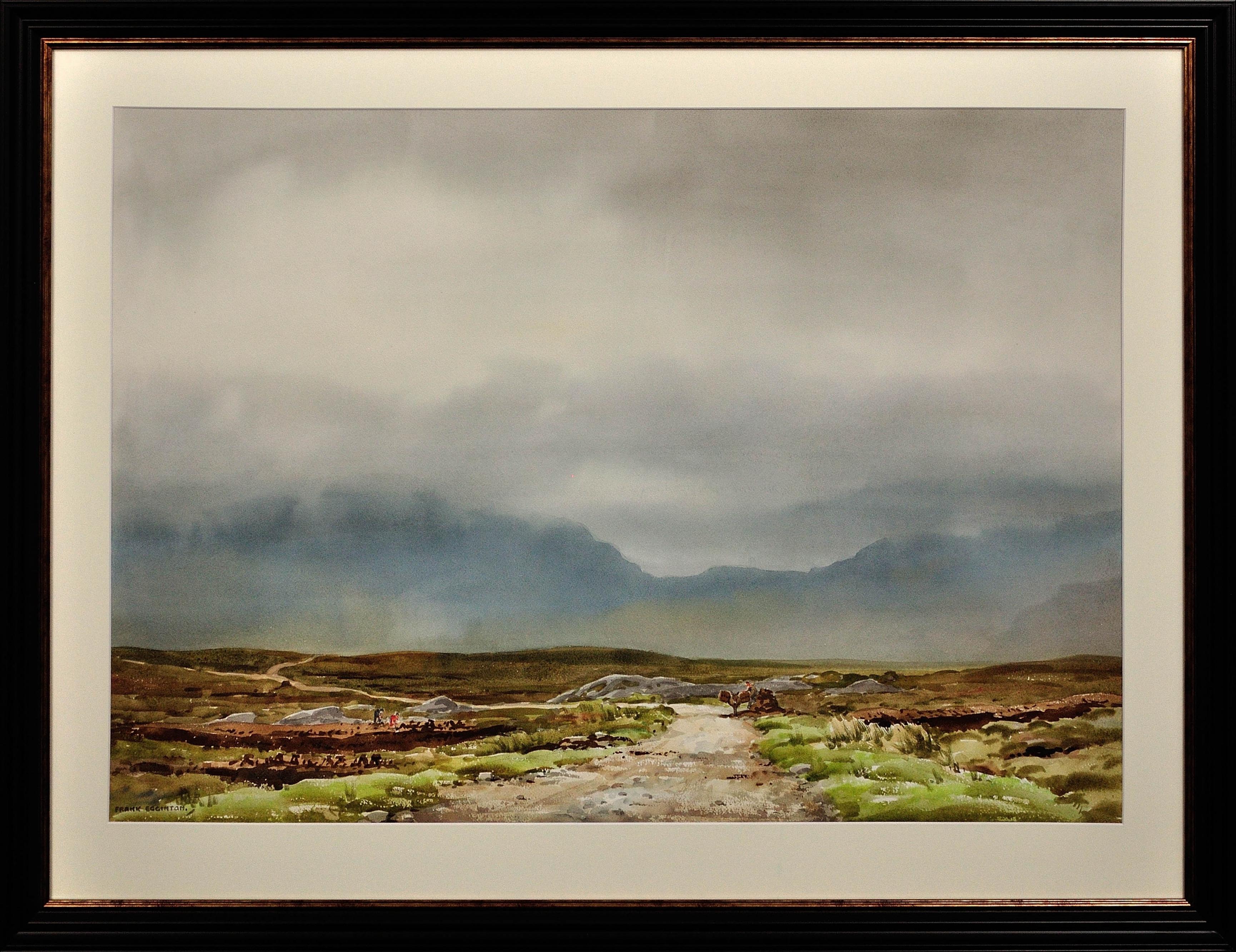 The Maamturk Mountains from Recess, Connemara, Ireland. Framed Irish Watercolor.