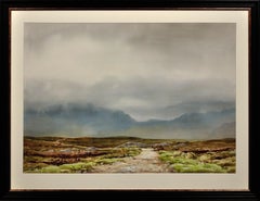 Retro The Maamturk Mountains from Recess, Connemara, Ireland. Framed Irish Watercolor.