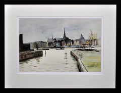 1950s The Maritime District In Rotterdam Docklands Cityscape Watercolor Painting