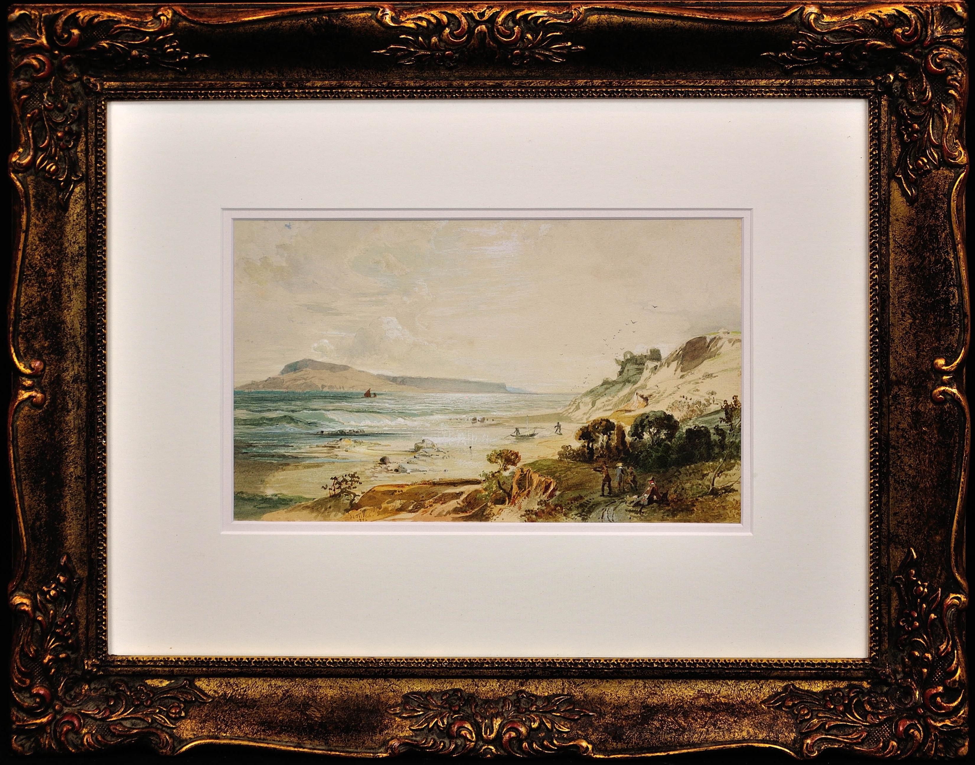 Isla De Portland Y Castillo De Sandsfoot Weymouth Dorset Cuadro Acuarela Enmarcado - Art de FREDERICK LEE BRIDELL (1830-1863)   