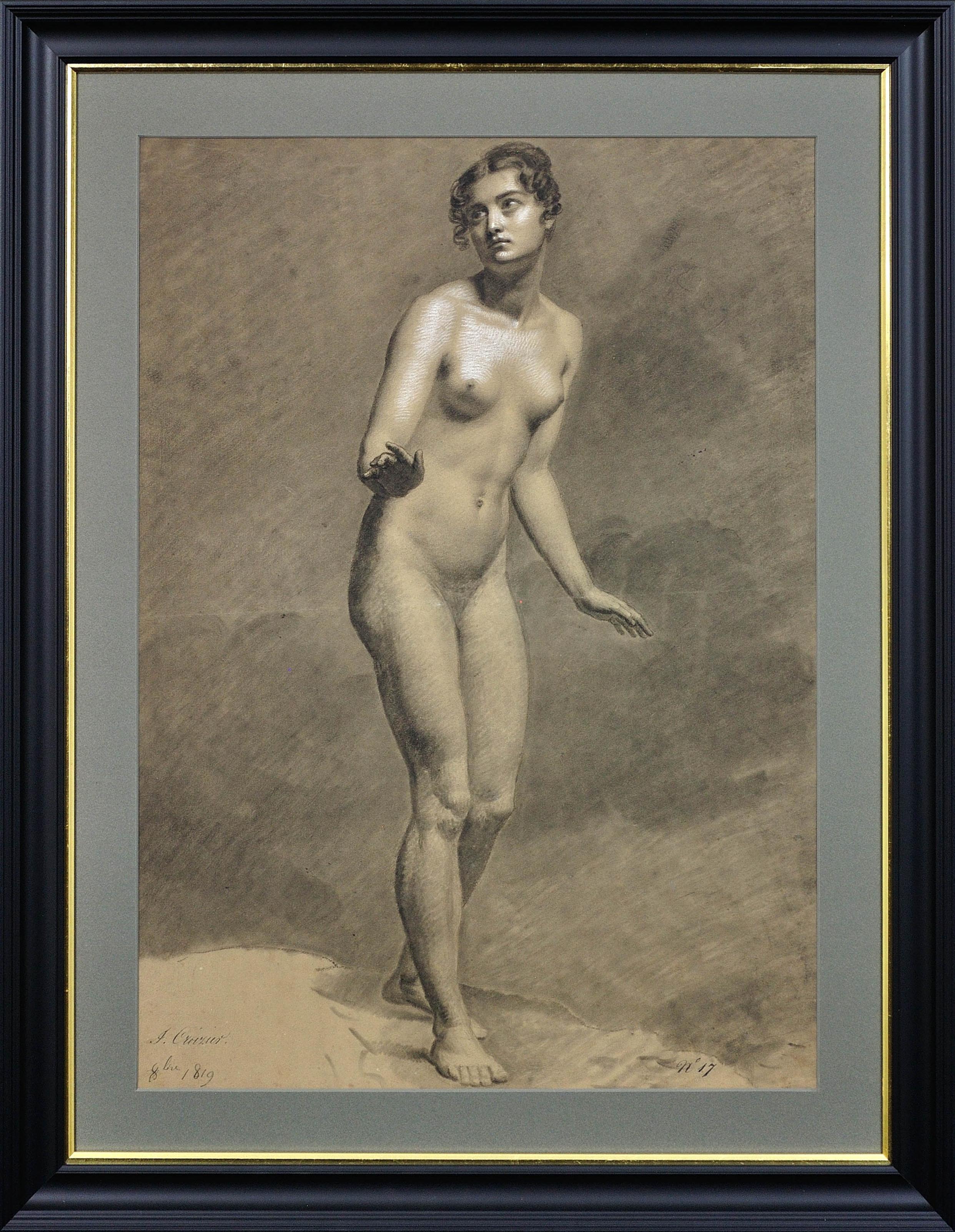 Early 19th Century Neoclassical French Study Of A Standing Female Nude Framed