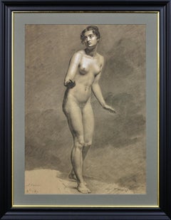 Early 19th Century Neoclassical French Study Of A Standing Female Nude Framed