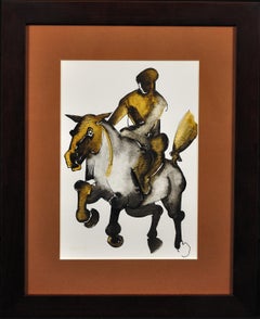 Horse & Rider. Geoffrey Key Original Watercolor. 1988.Modern British.Equestrian.