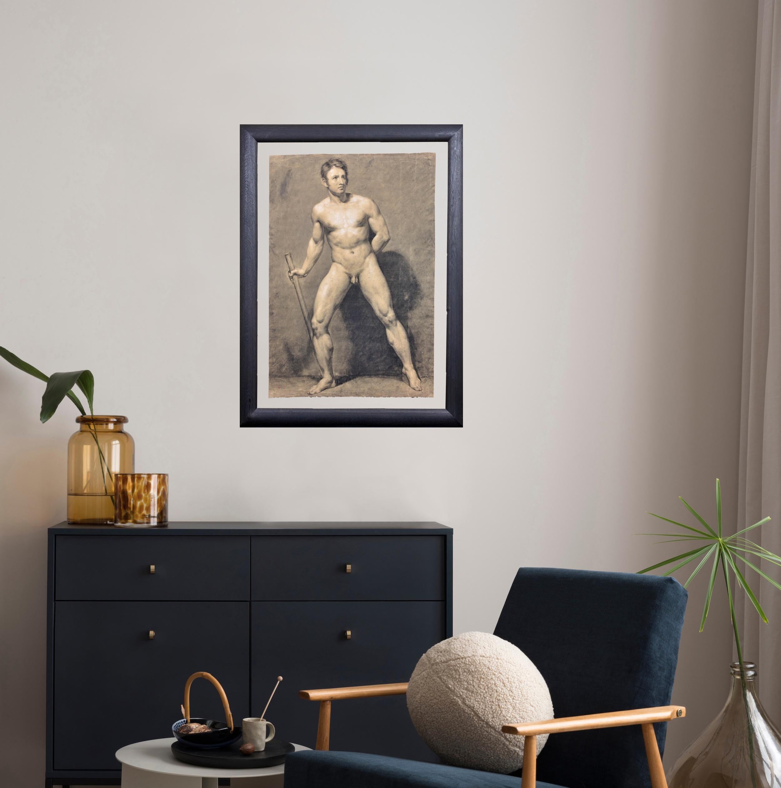 Biedermeier Period Academic Life Study Male Nude Carrying a Staff circa 1826. For Sale 7
