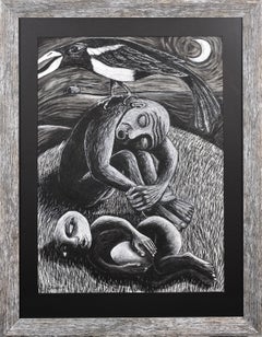 Le voleur. Dessin original de l'artiste Welsh. Pie.Fin du 20e siècle.noir et blanc