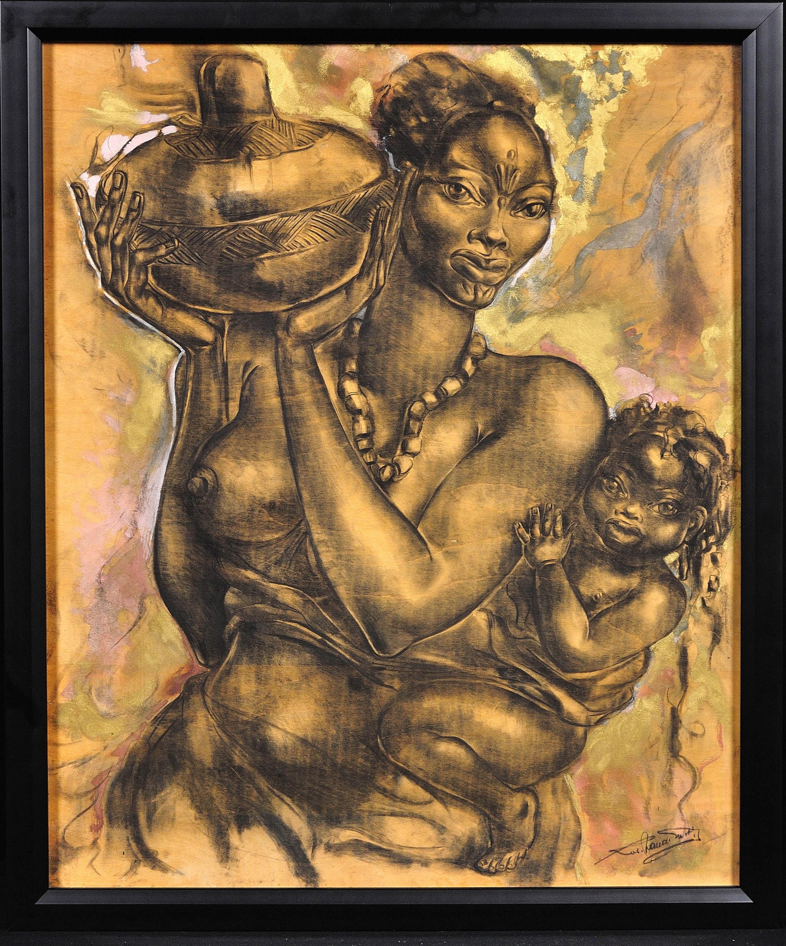 Unknown Portrait Painting - Mother and Child. Bold Very Accomplished 20th Century Stand Out Modern Artwork.