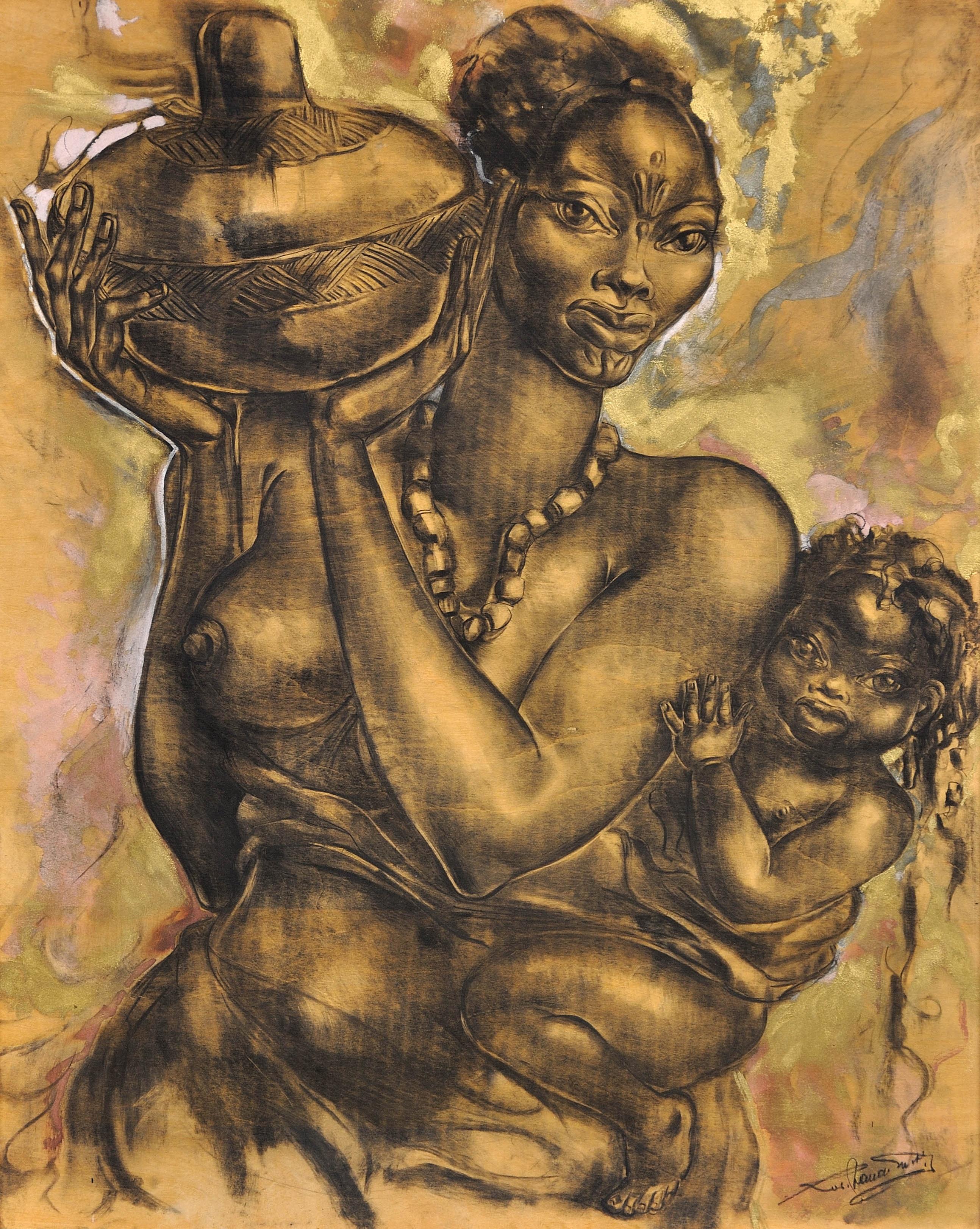 Mutter und Kind. Sehr gewürdigtes modernes, herausragendes Kunstwerk des 20. Jahrhunderts – Painting von Unknown